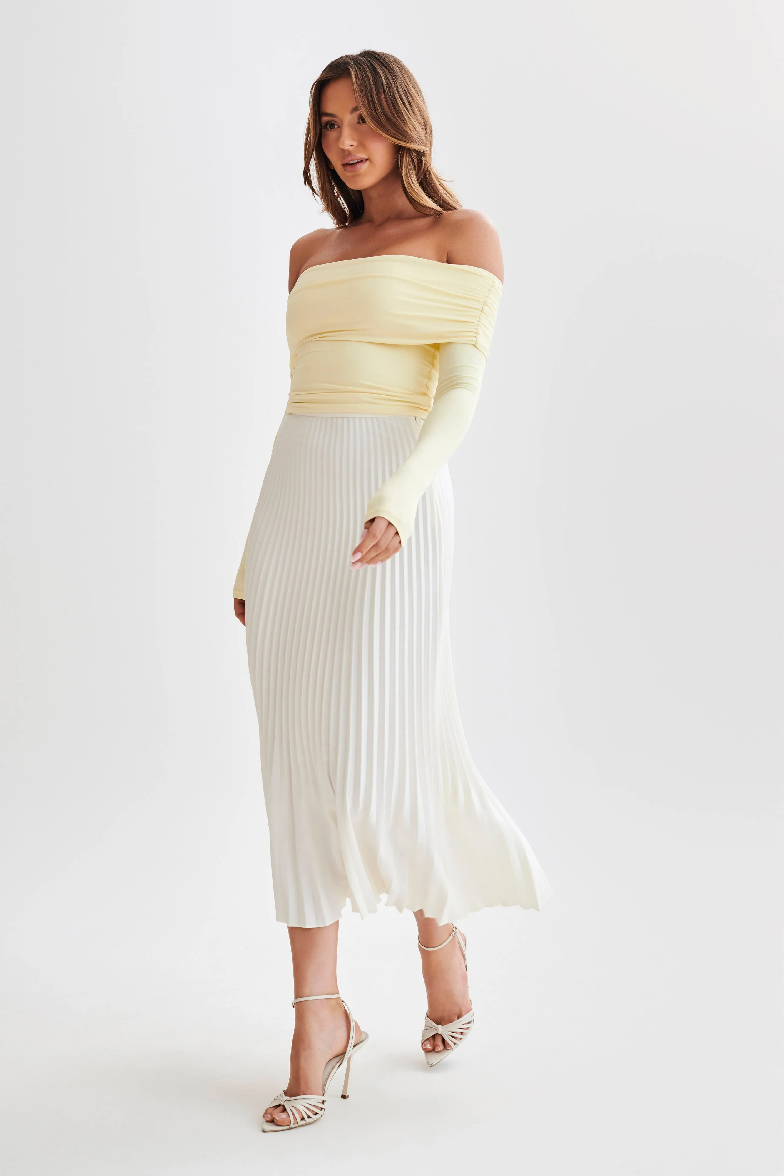 Lucinda Recycled Nylon Off Shoulder Top - Lemon sold by Meshki product image thumbnail 4