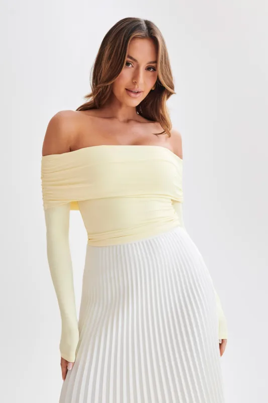 Lucinda Recycled Nylon Off Shoulder Top - Lemon sold by Meshki