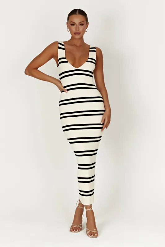 Henrietta Stripe Knit Maxi Dress - Black/White sold by Meshki