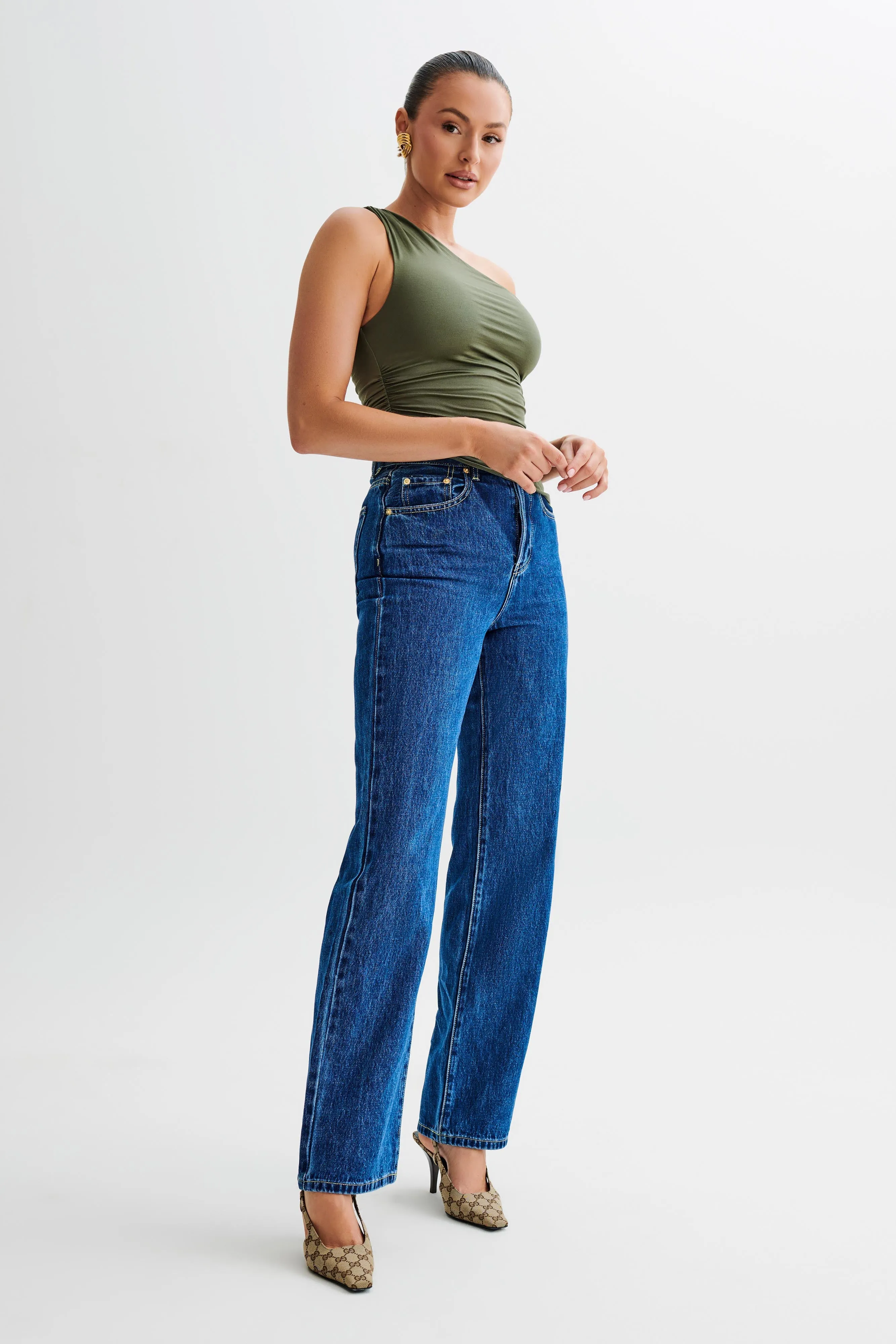 Sarah One Shoulder Modal Asymmetric Top - Military Olive sold by Meshki product image thumbnail 5