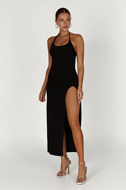 Allison Jersey Ruched Split Maxi Dress - Black sold by Meshki