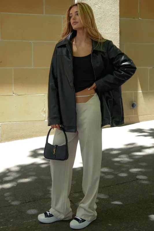 Savannah Faux Leather Aviator Jacket - Black sold by Meshki