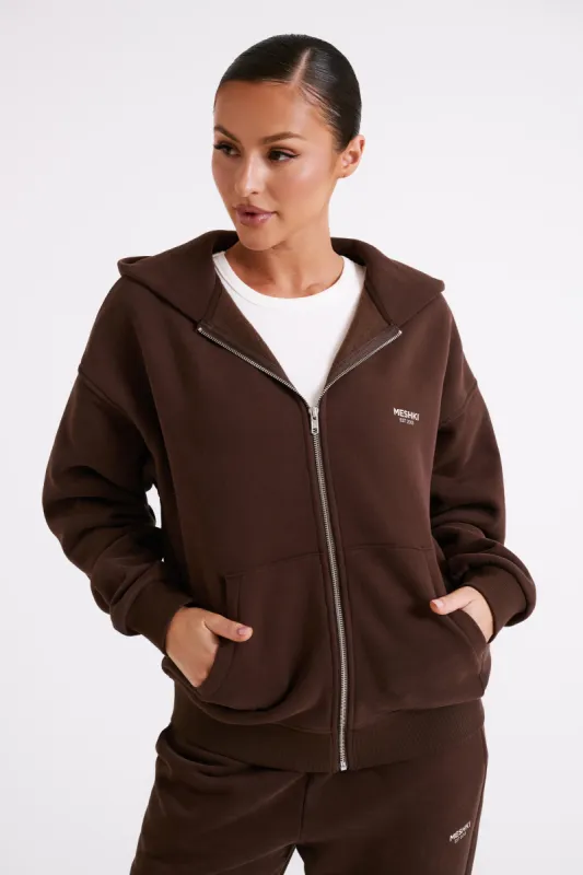 Corrie Unisex Zip Through Hoodie - Dark Chocolate sold by Meshki