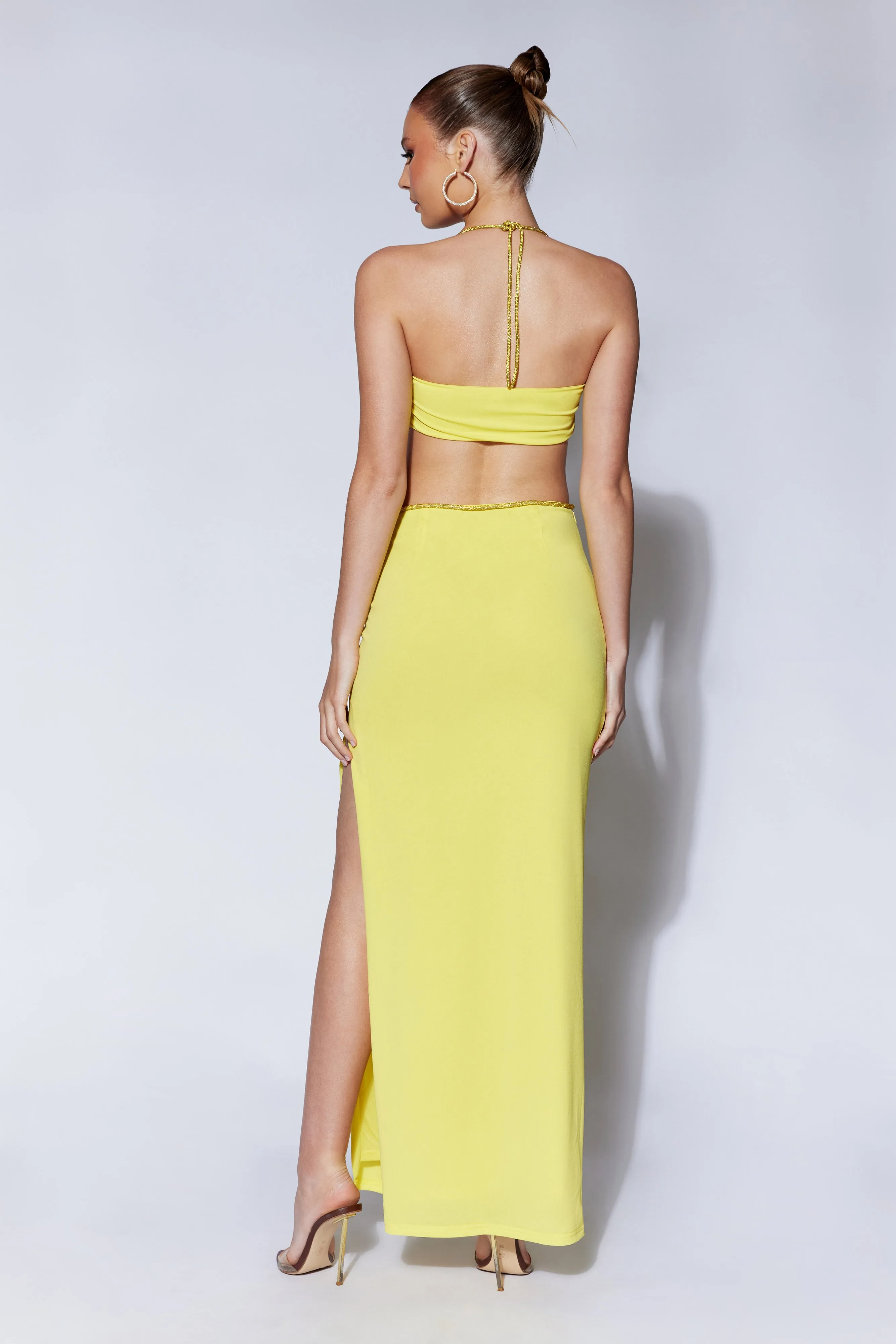 Sweeney Diamante Maxi Skirt With Split - Chartreuse sold by Meshki product image thumbnail 2