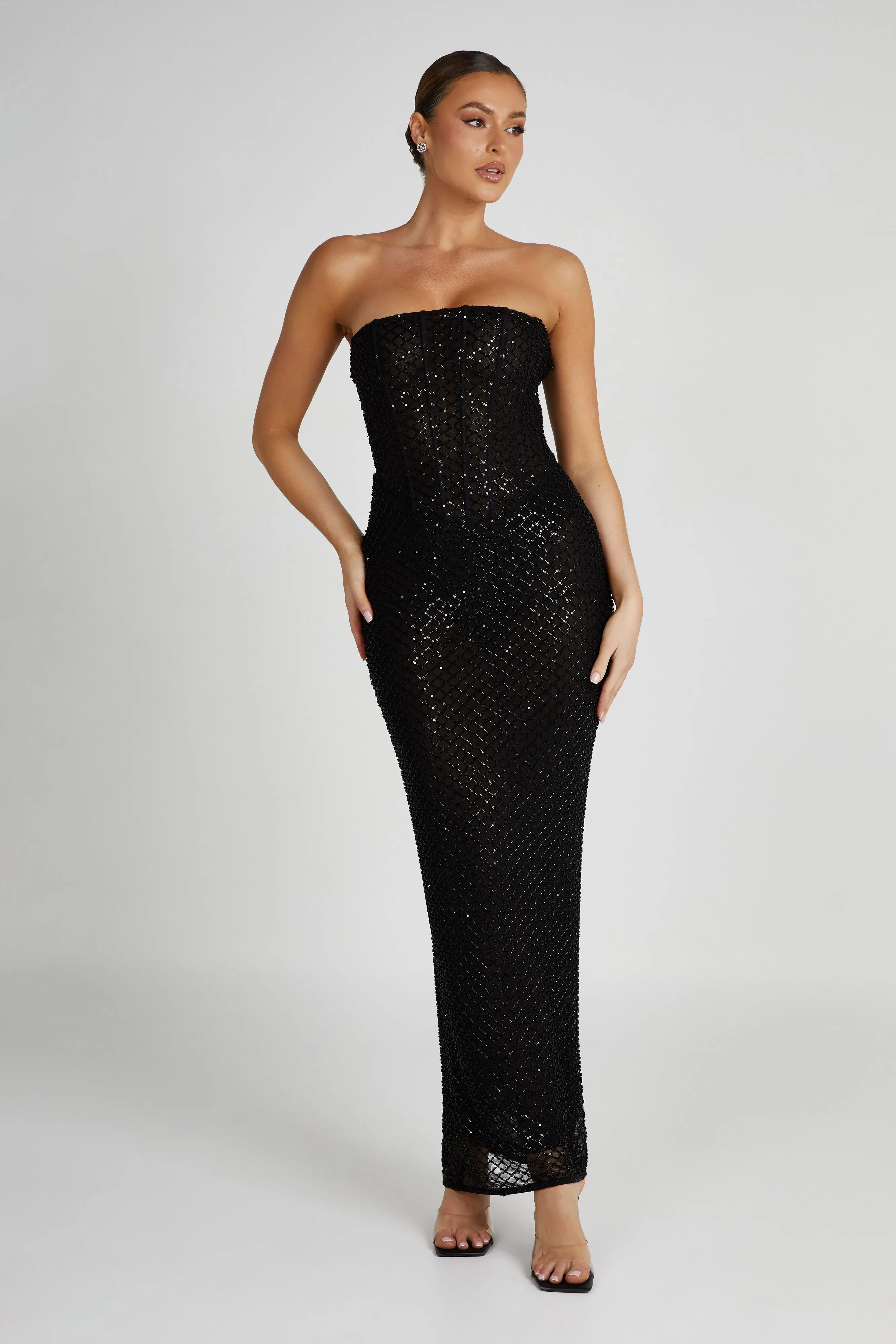 Gemma Strapless Sequin Maxi Dress - Black sold by Meshki product image thumbnail 4