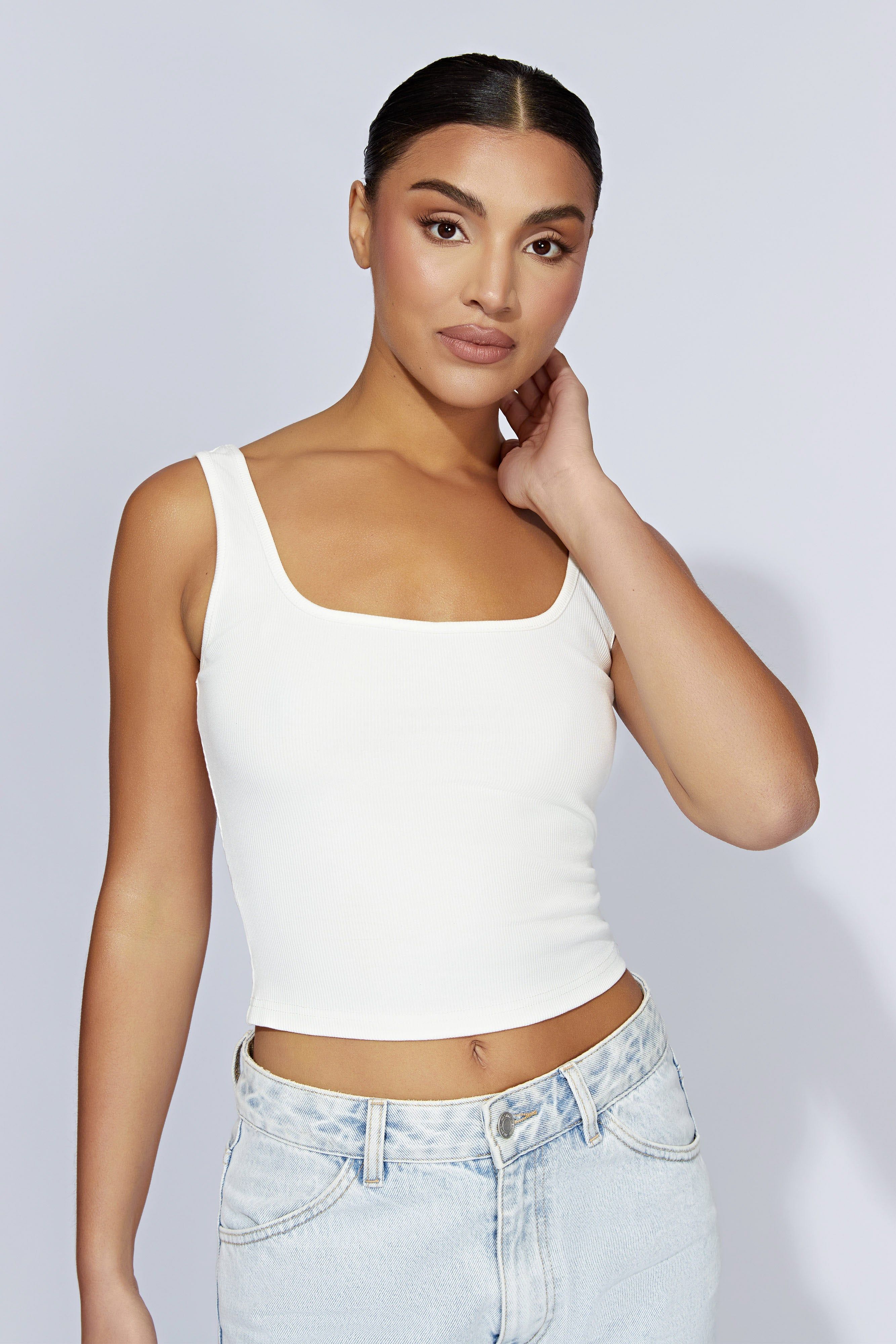 Meghan Square Neck Ribbed Top - White sold by Meshki product image thumbnail 8