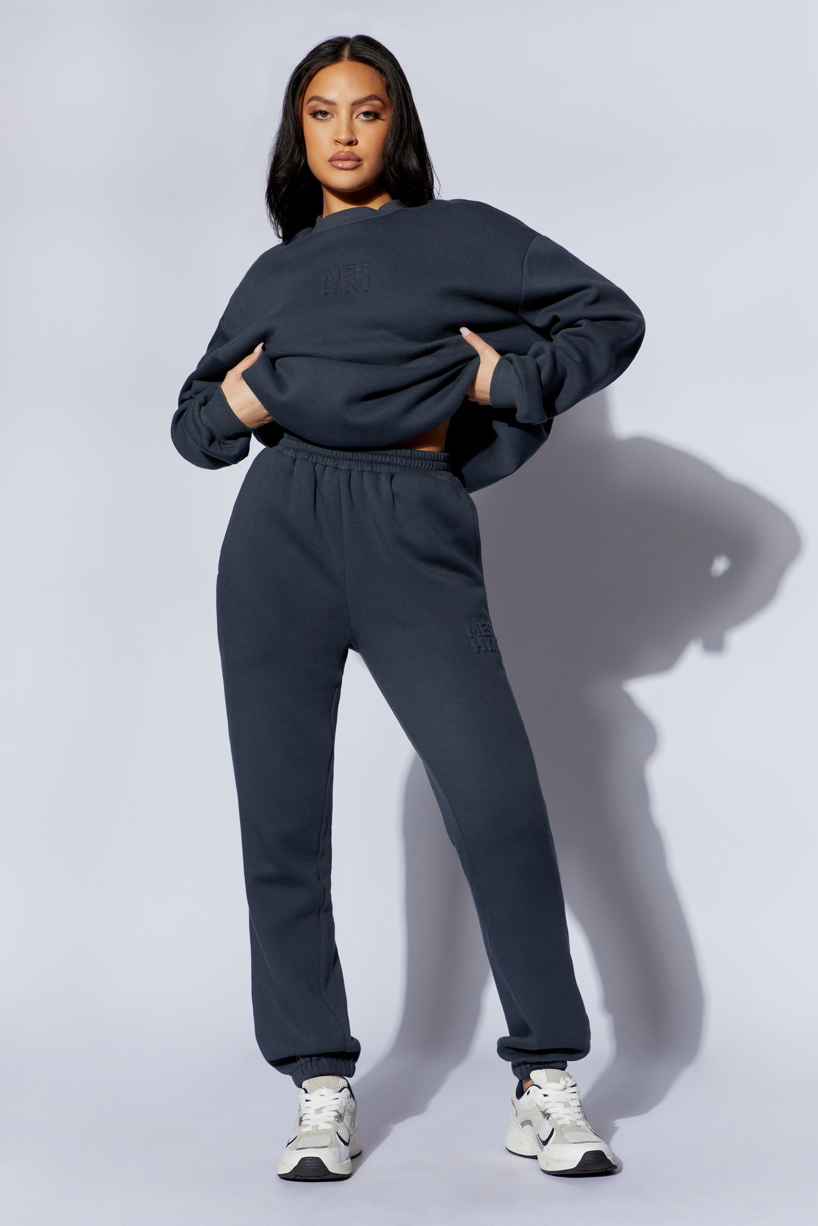 Emery Embossed Fleeceback Joggers - Charcoal sold by Meshki product image thumbnail 3