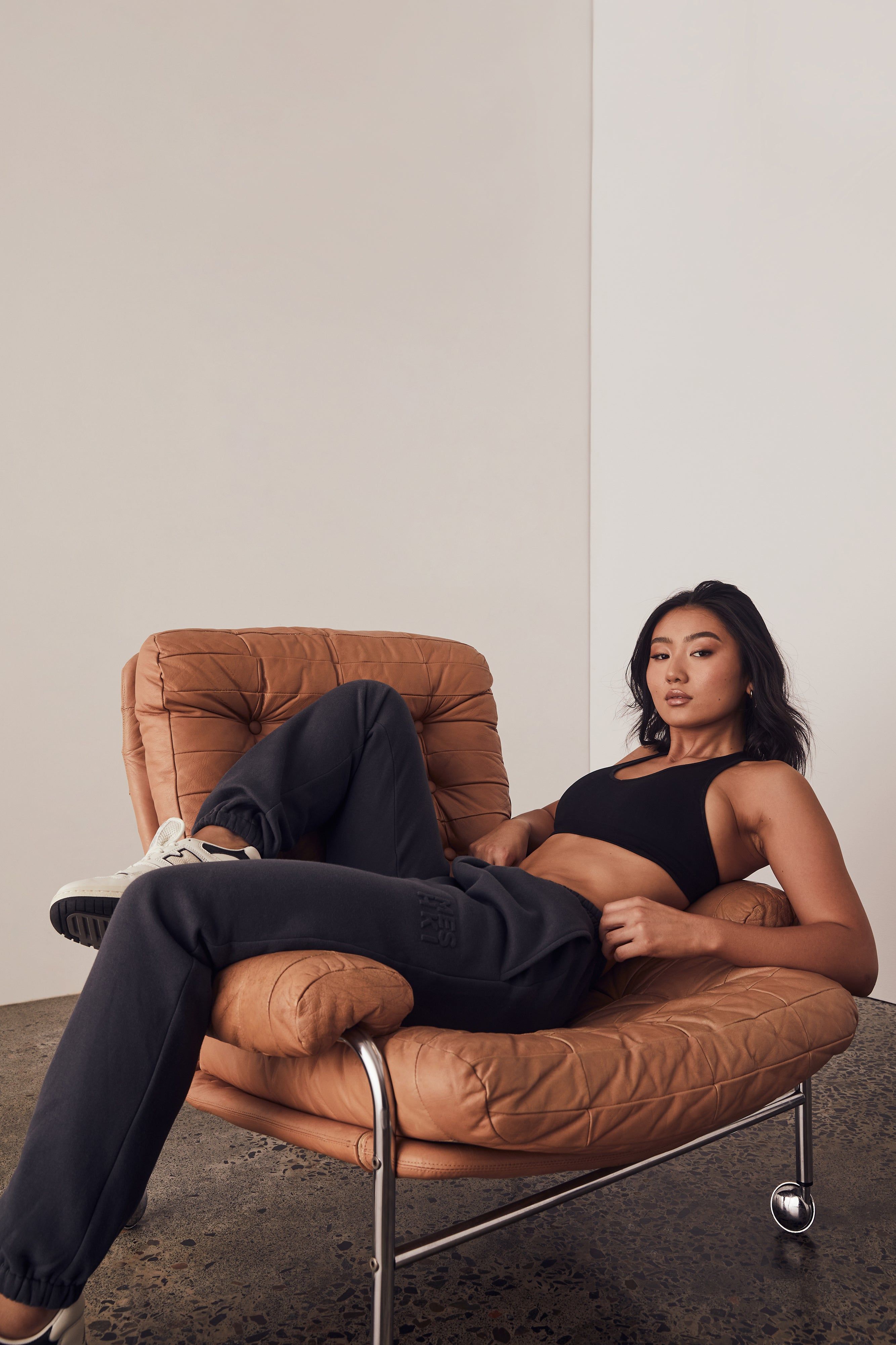 Emery Embossed Fleeceback Joggers - Charcoal sold by Meshki