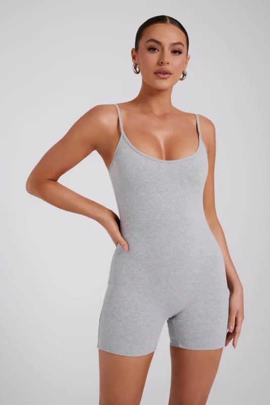 Alexis Ribbed Cami Playsuit - Grey Marle sold by Meshki