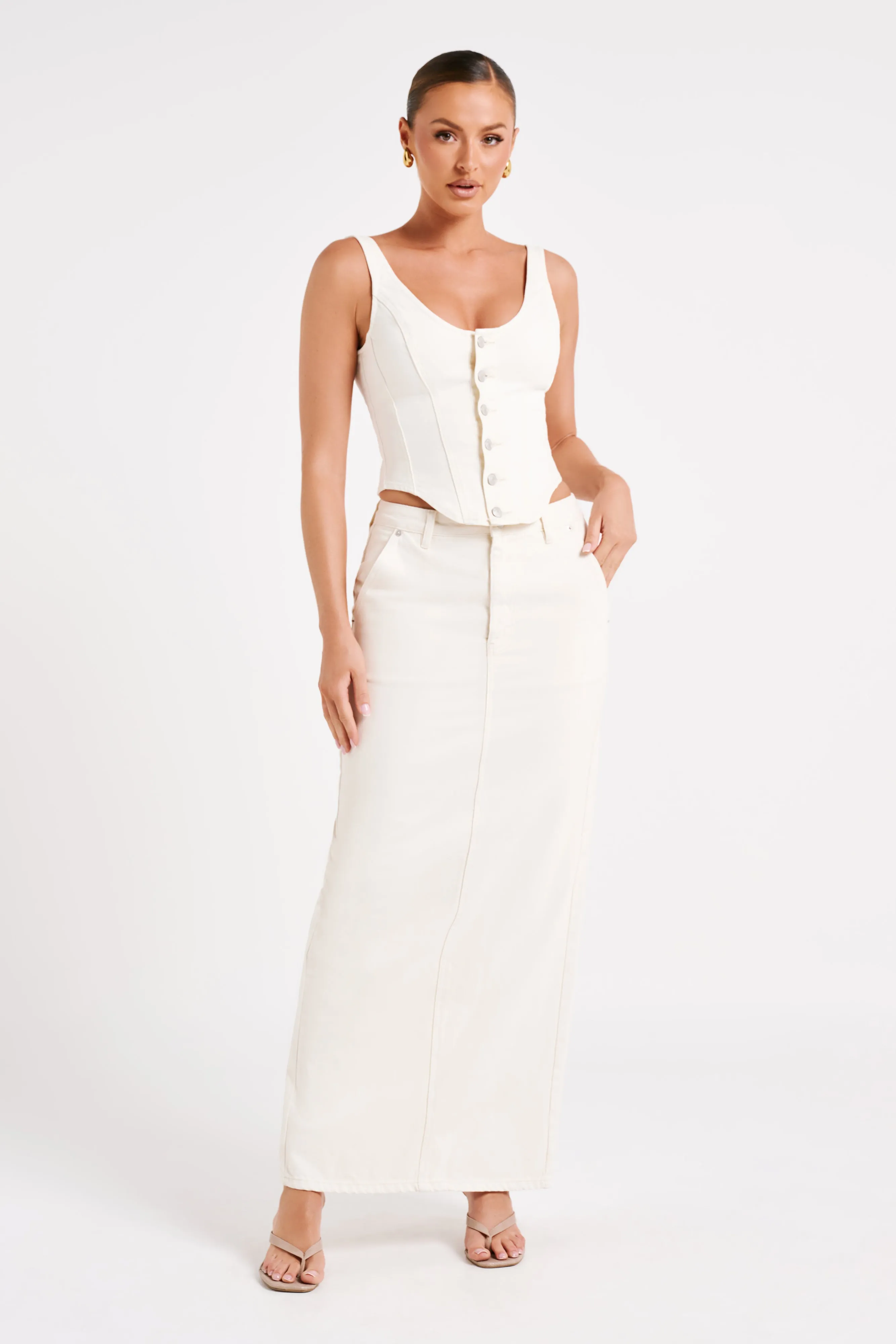Illona Denim Maxi Skirt - Ecru sold by Meshki product image thumbnail 4