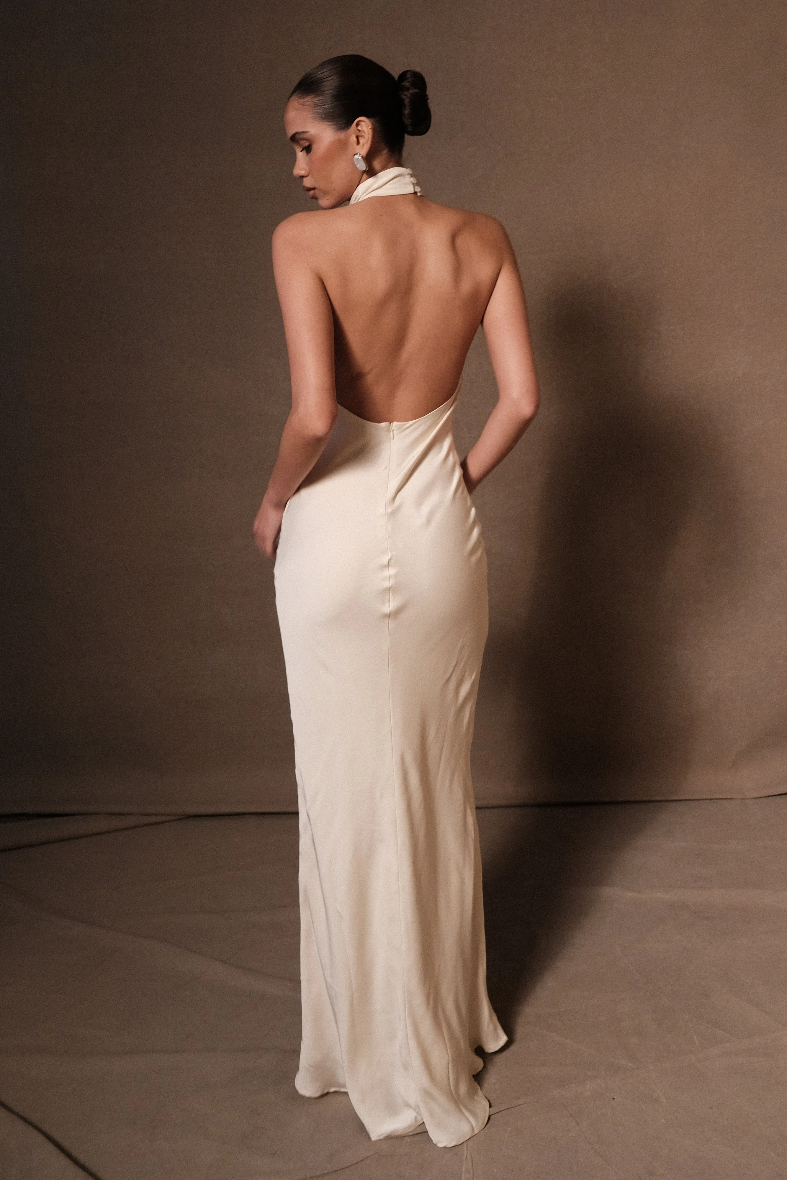 Belladonna Satin Halter Maxi Dress - Ivory sold by Meshki product image thumbnail 3