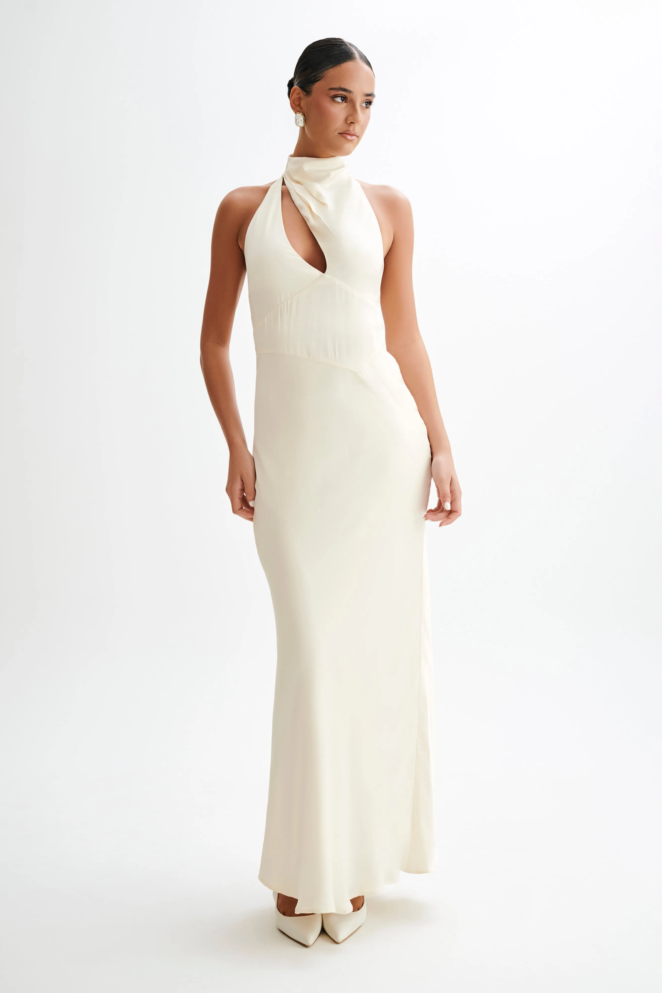 Belladonna Satin Halter Maxi Dress - Ivory sold by Meshki