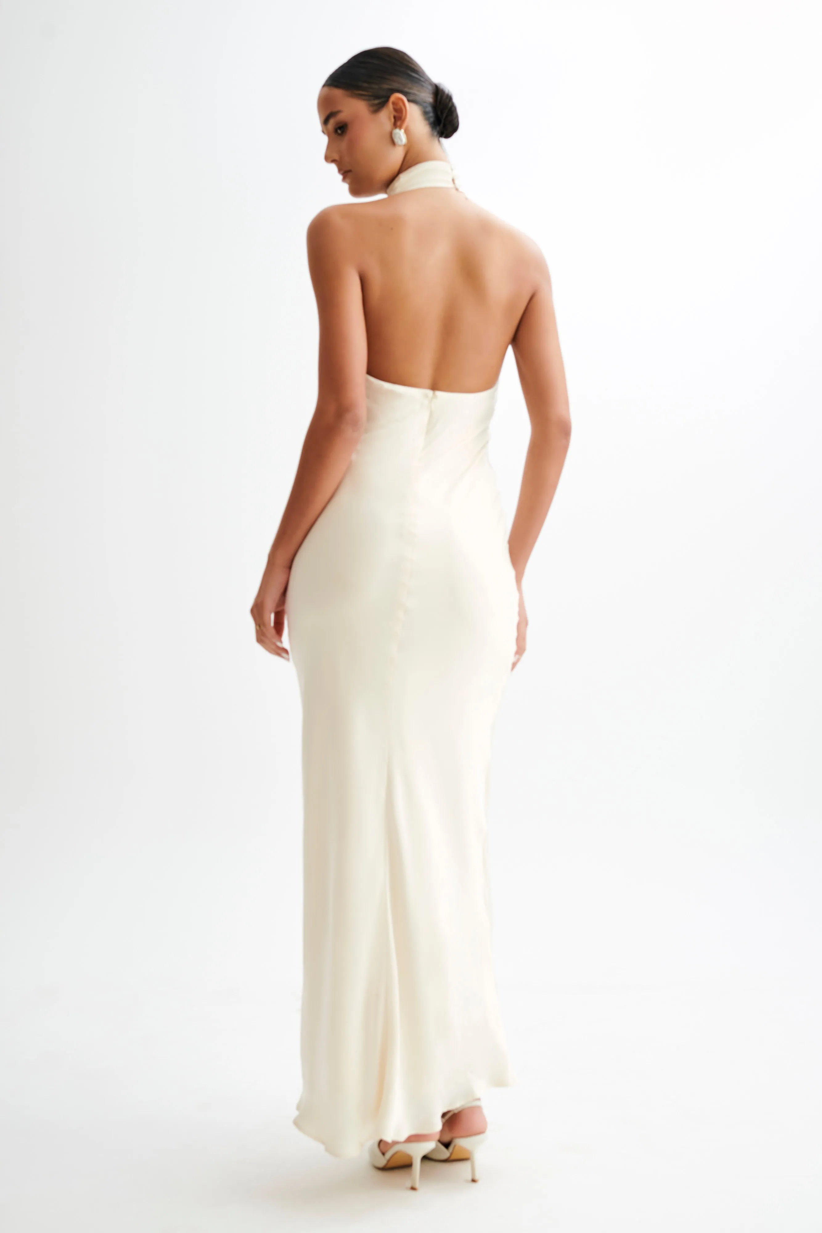 Belladonna Satin Halter Maxi Dress - Ivory sold by Meshki product image thumbnail 5