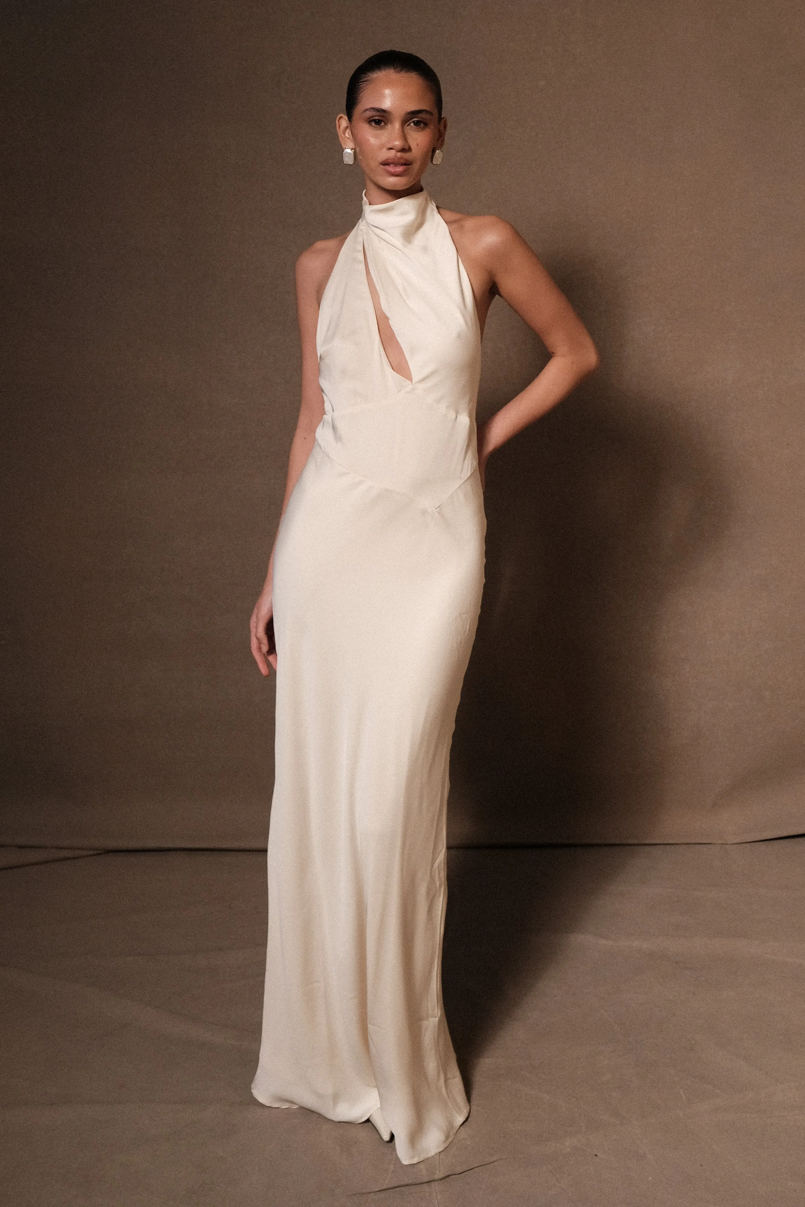Belladonna Satin Halter Maxi Dress - Ivory sold by Meshki product image thumbnail 2