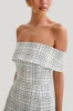 Helena Tweed Off Shoulder Mini Dress - White Check sold by Meshki