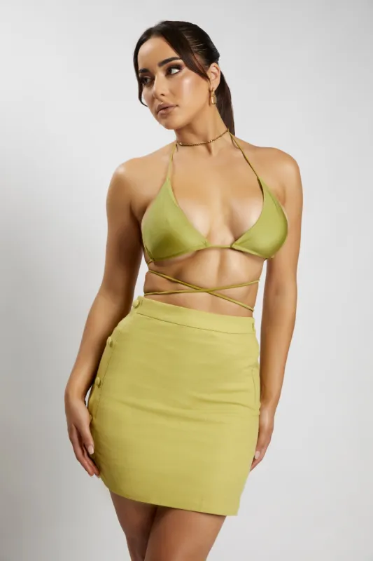 Maja Button Up Linen Mini Skirt - Apple made by Meshki