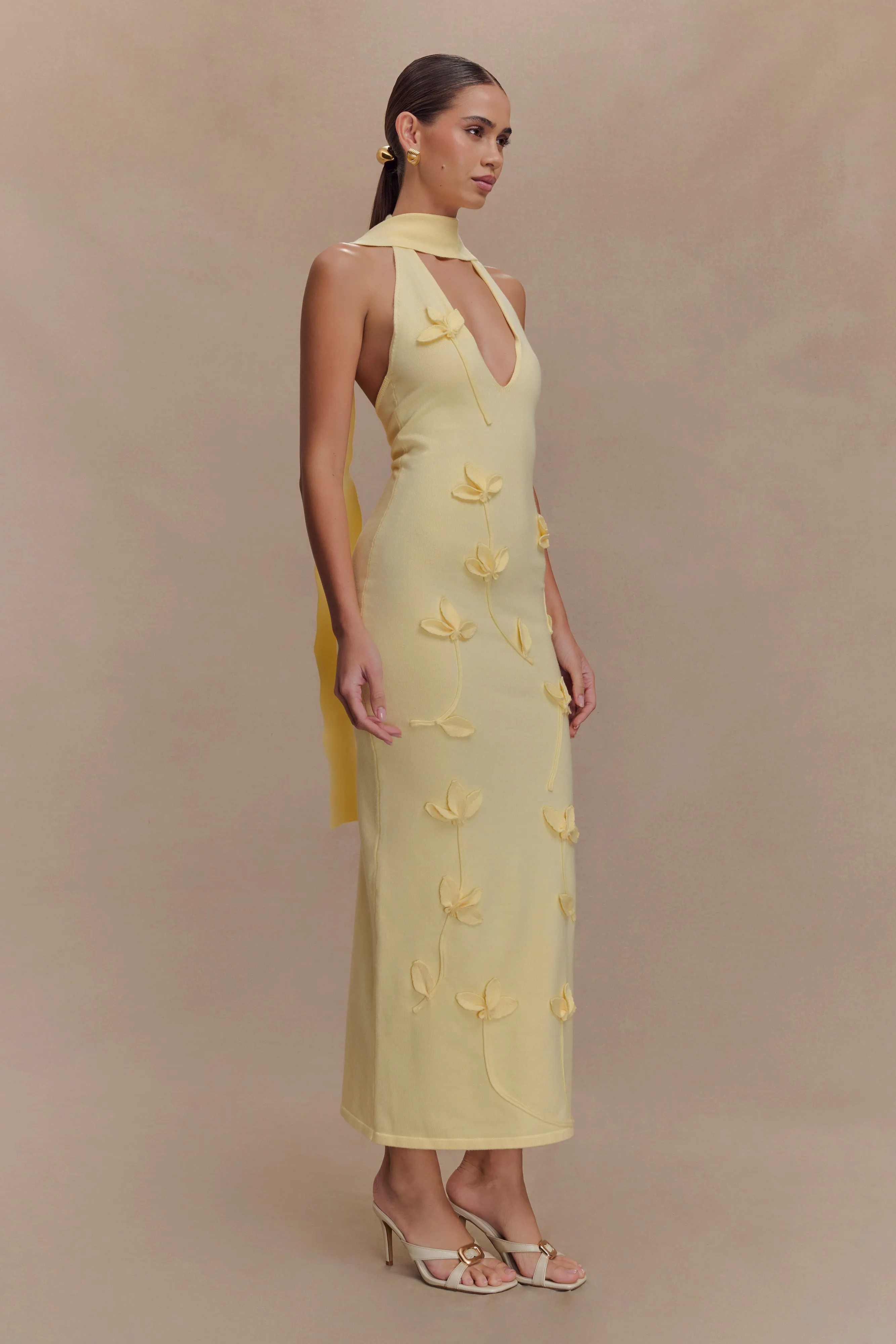 Wynn Floral Knit Midi Dress - Lemon sold by Meshki product image thumbnail 5