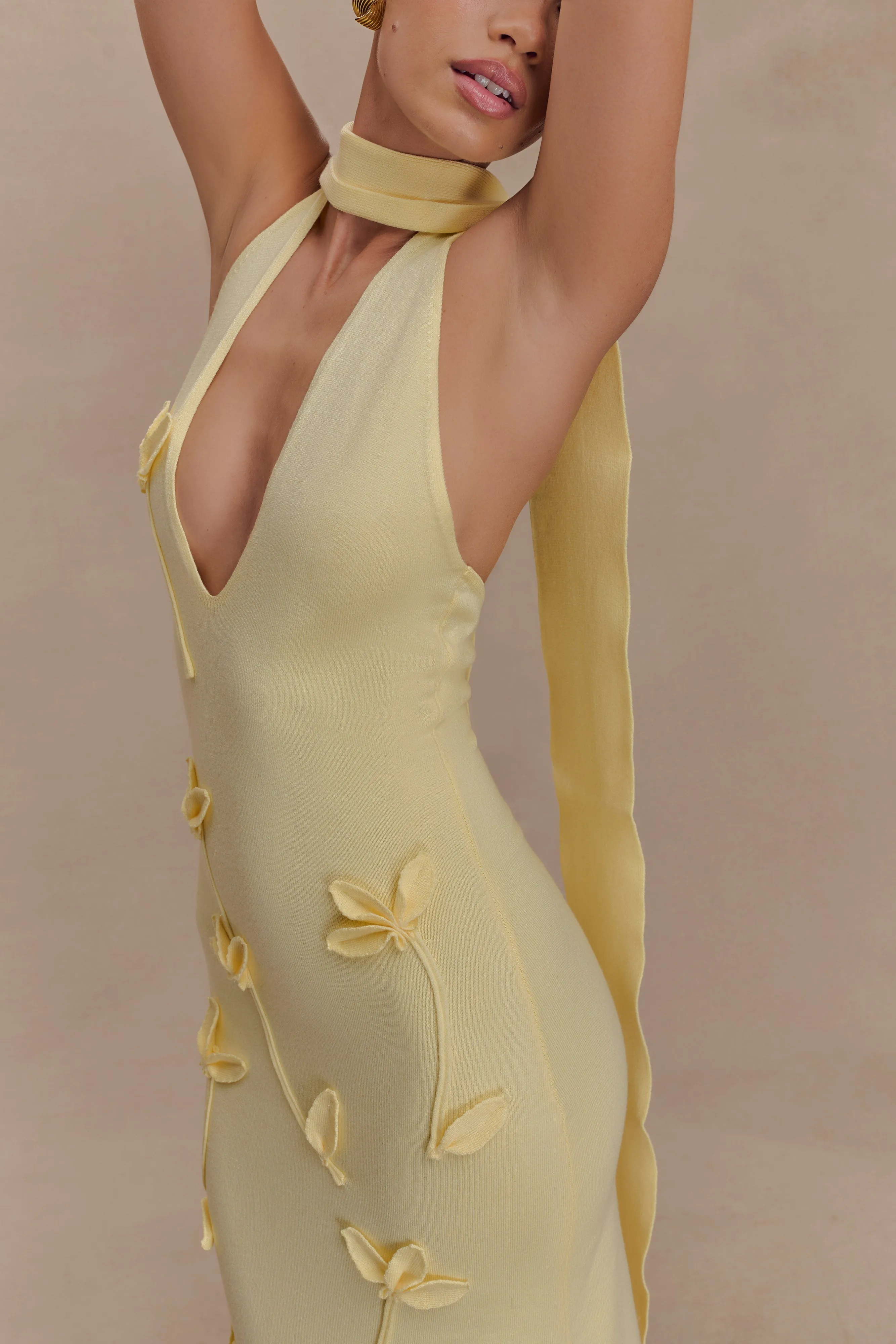 Wynn Floral Knit Midi Dress - Lemon sold by Meshki product image thumbnail 4