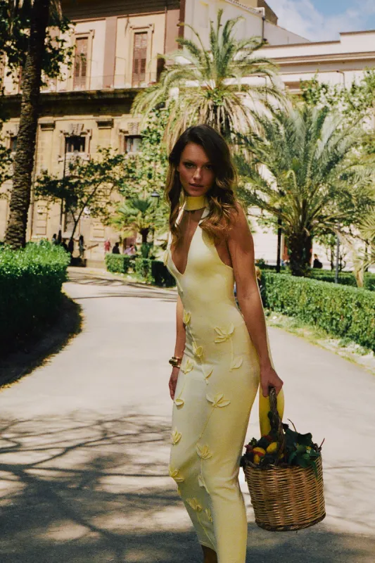 Wynn Floral Knit Midi Dress - Lemon sold by Meshki