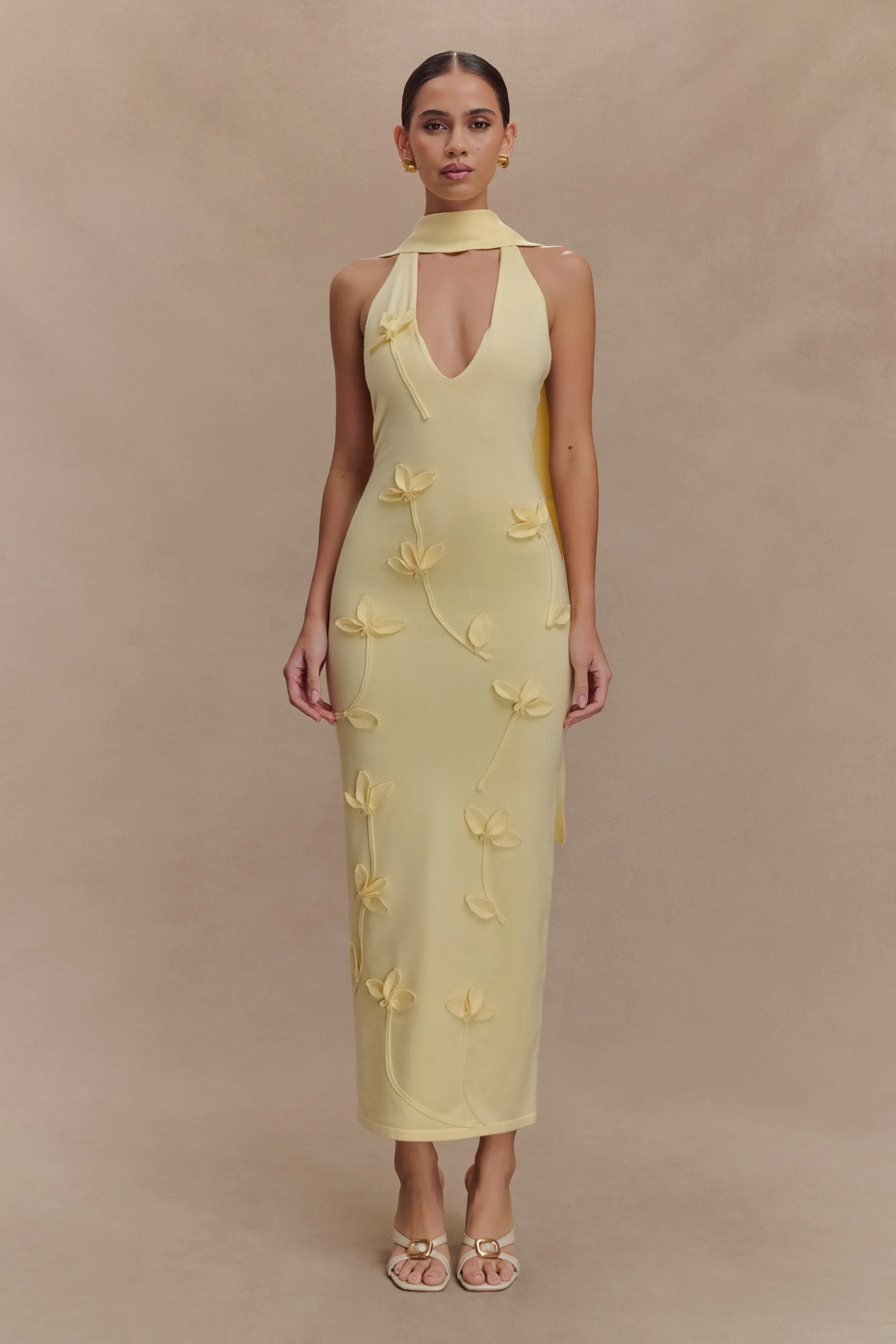 Wynn Floral Knit Midi Dress - Lemon sold by Meshki product image thumbnail 2