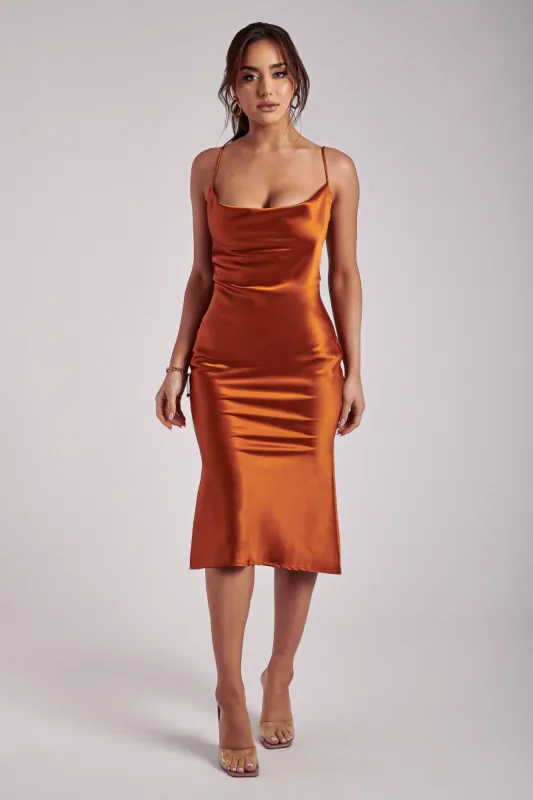 Tabitha Cowl Neck Midi Dress - Burnt Orange sold by Meshki