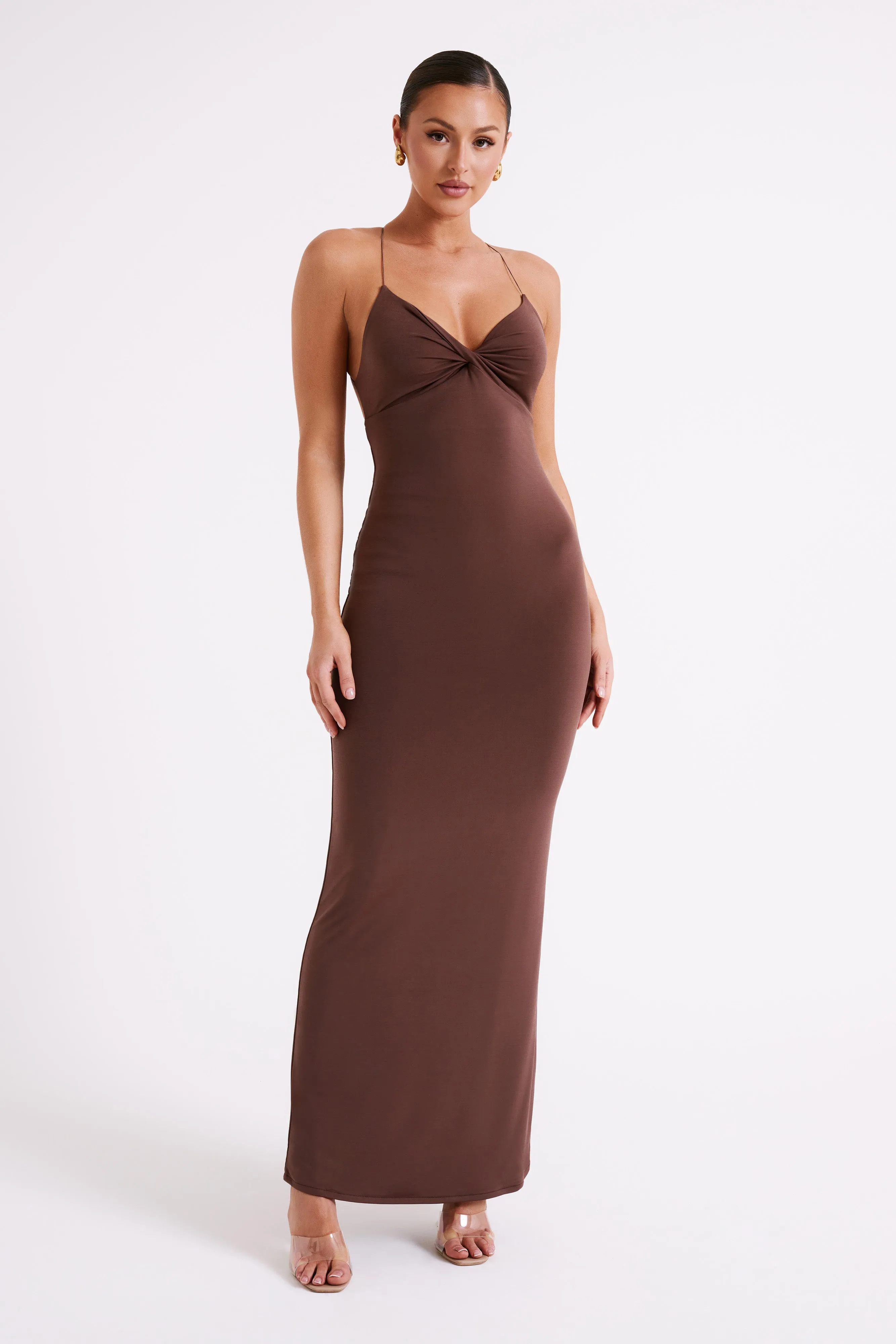 Sinead Twist Maxi Dress - Mocha sold by Meshki