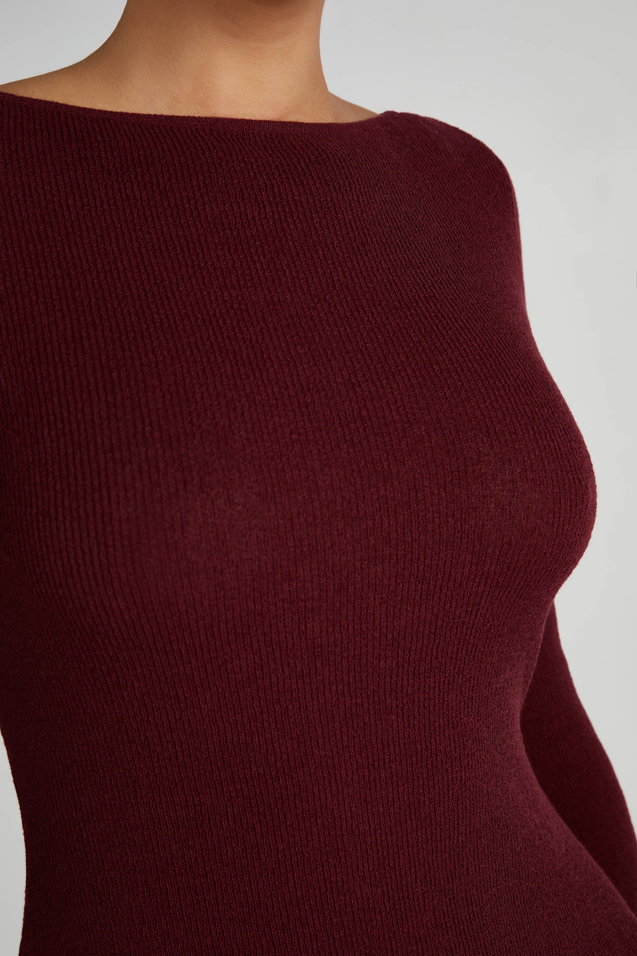 Zahra Long Sleeve Open Back Mini Knit Dress - Berry sold by Meshki product image thumbnail 3