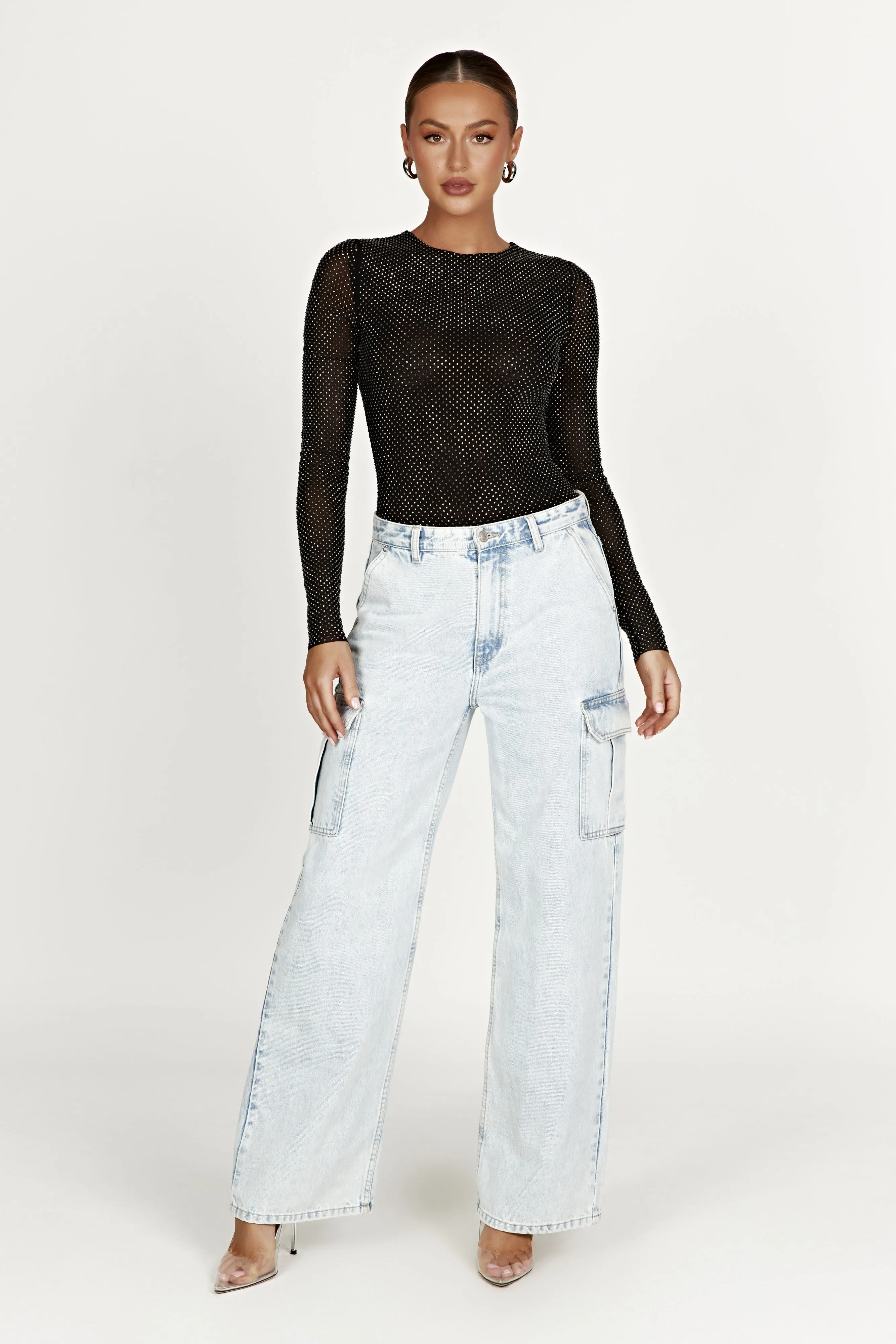 Selma Long Sleeve Diamante Bodysuit - Black sold by Meshki product image thumbnail 4