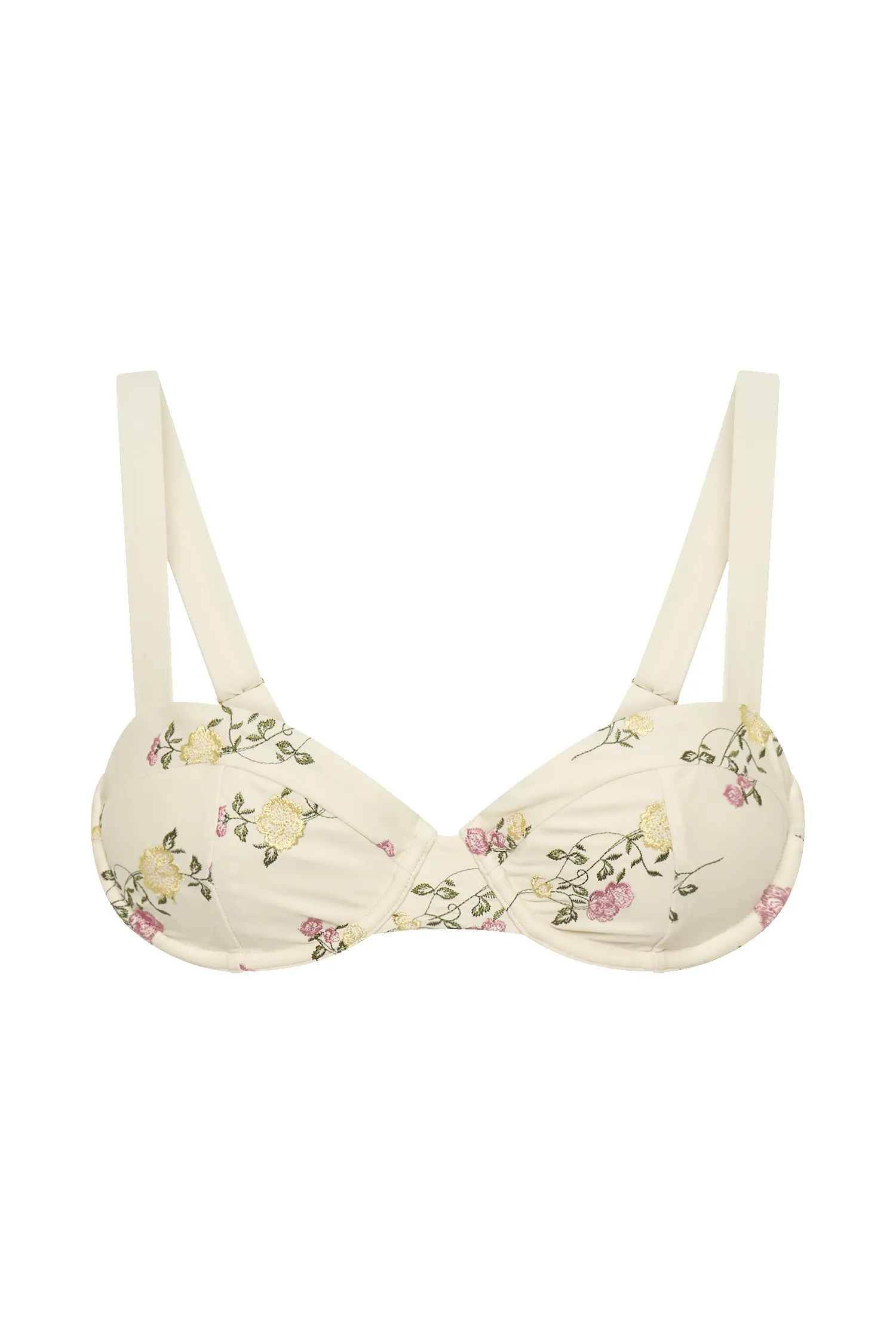 Lou Embroidered Bikini Top - Ivory Flower Print sold by Meshki product image thumbnail 2