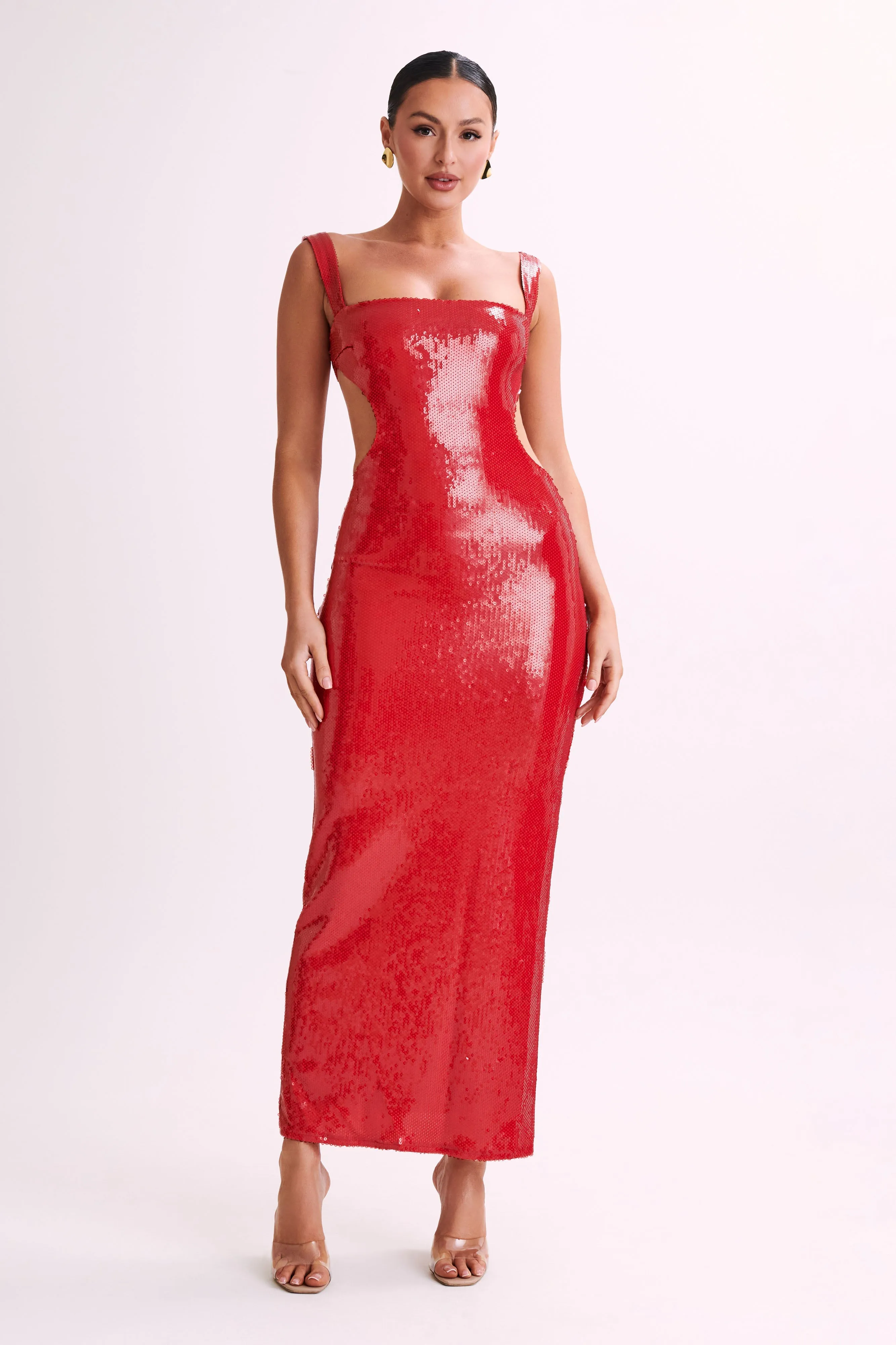 Adoria Sequin Cut Out Maxi Dress - Red sold by Meshki product image thumbnail 4