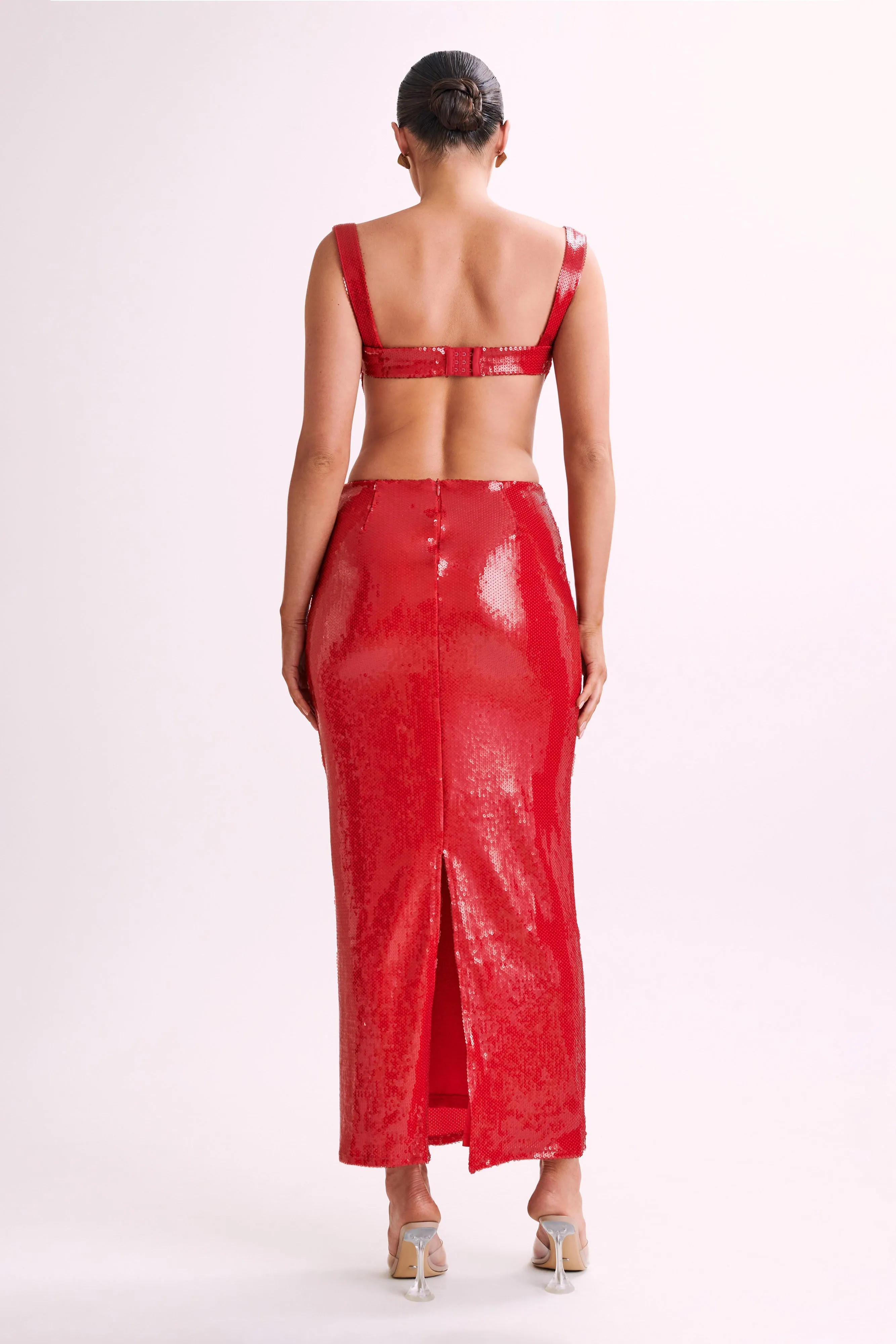 Adoria Sequin Cut Out Maxi Dress - Red sold by Meshki product image thumbnail 5