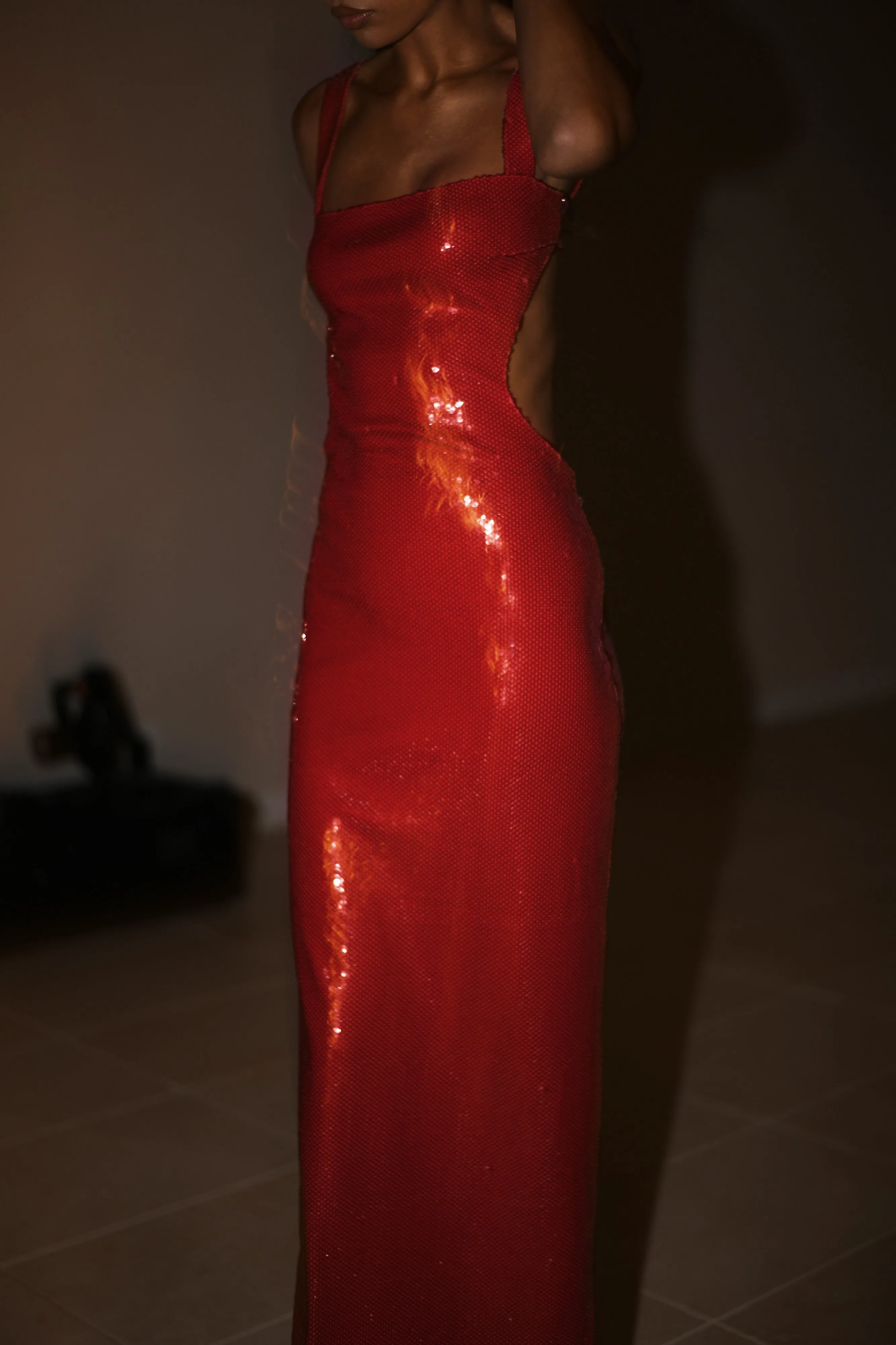 Adoria Sequin Cut Out Maxi Dress - Red sold by Meshki product image thumbnail 2