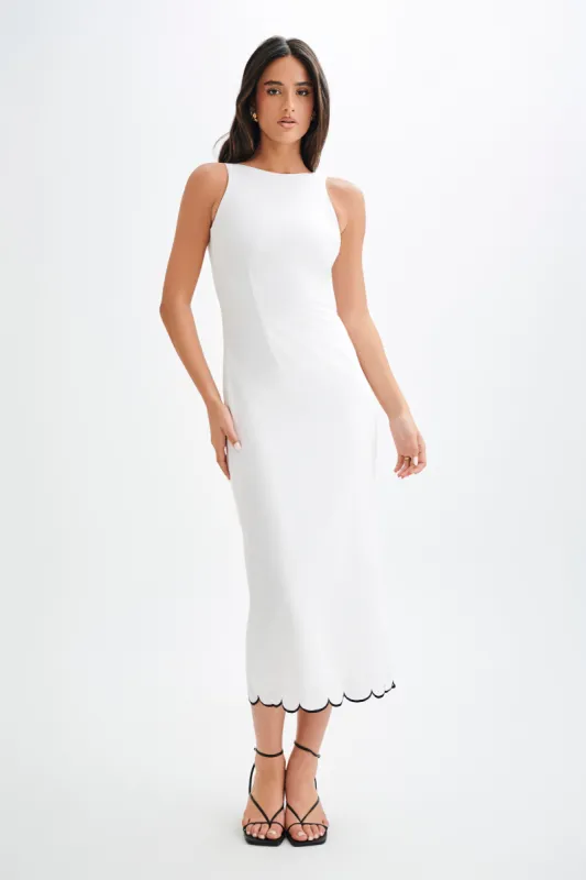 Sofiane Scalloped Linen Midi Dress - Ivory sold by Meshki