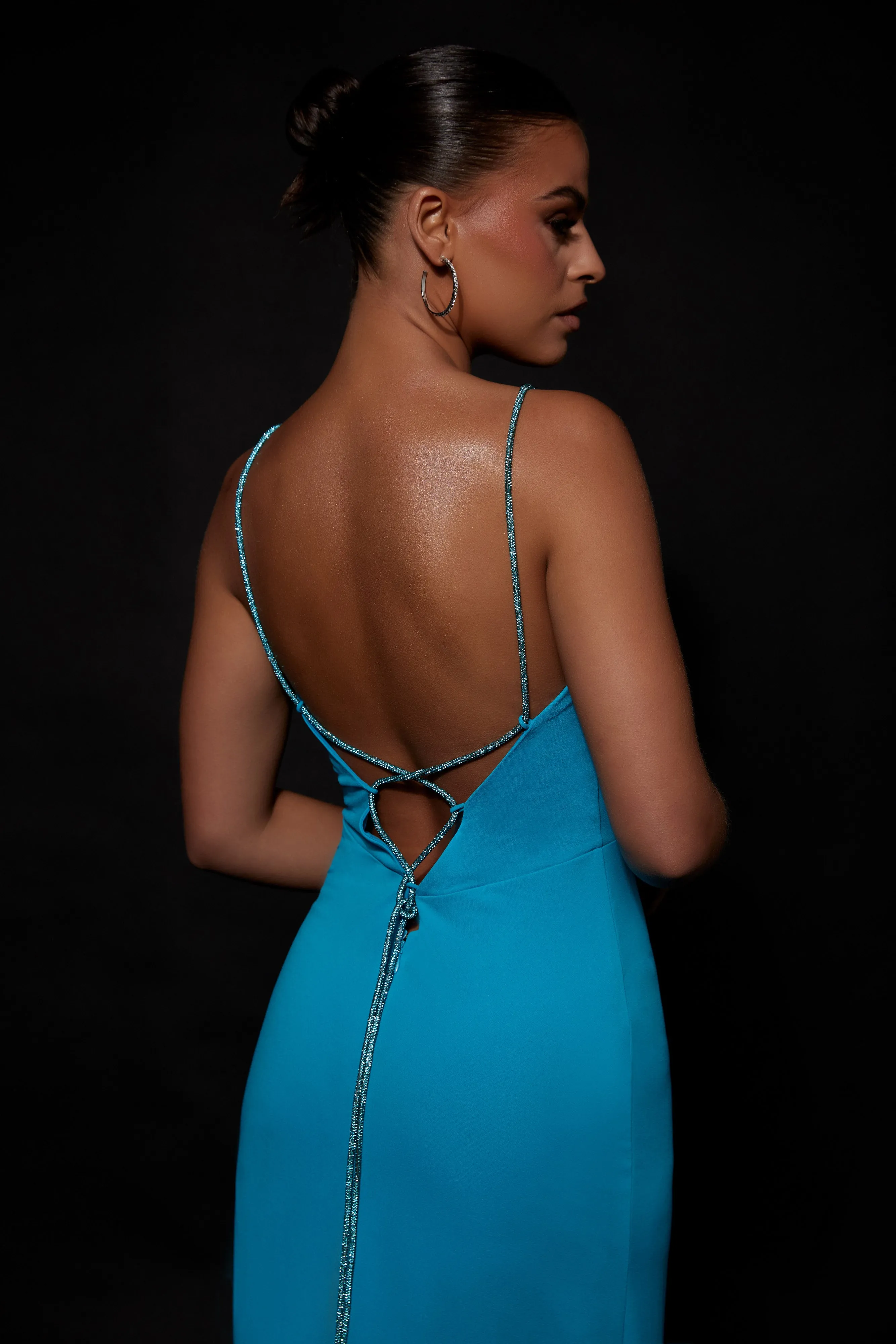 Dionne Criss Cross Diamante Maxi Dress - Cyan Blue sold by Meshki product image thumbnail 4