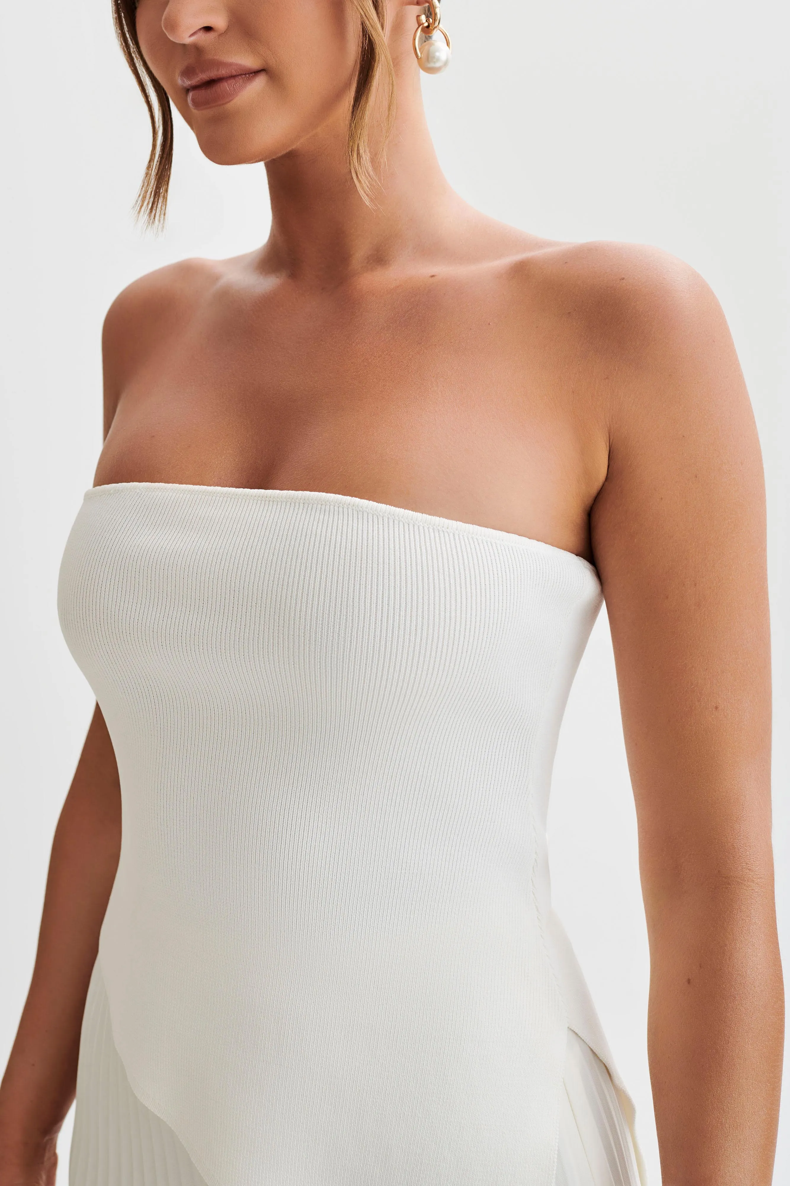 Sidney Asymmetrical Strapless Knit Top - White | Parallel