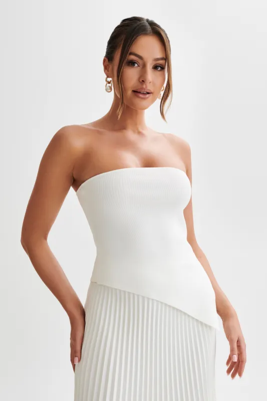 Sidney Asymmetrical Strapless Knit Top - White sold by Meshki