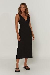 Elspeth Linen Midi Dress - Black sold by Meshki