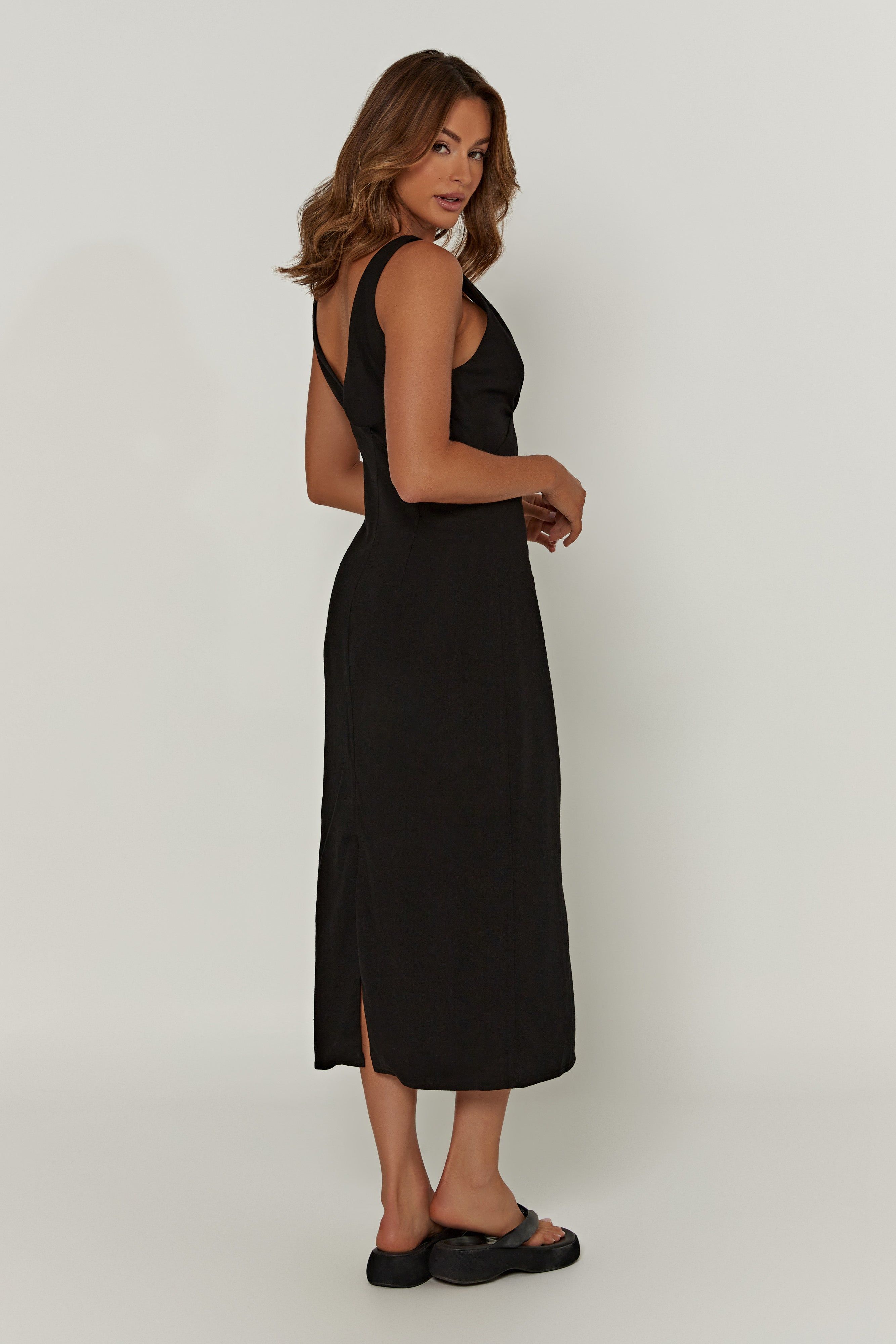 Elspeth Linen Midi Dress - Black sold by Meshki product image thumbnail 4