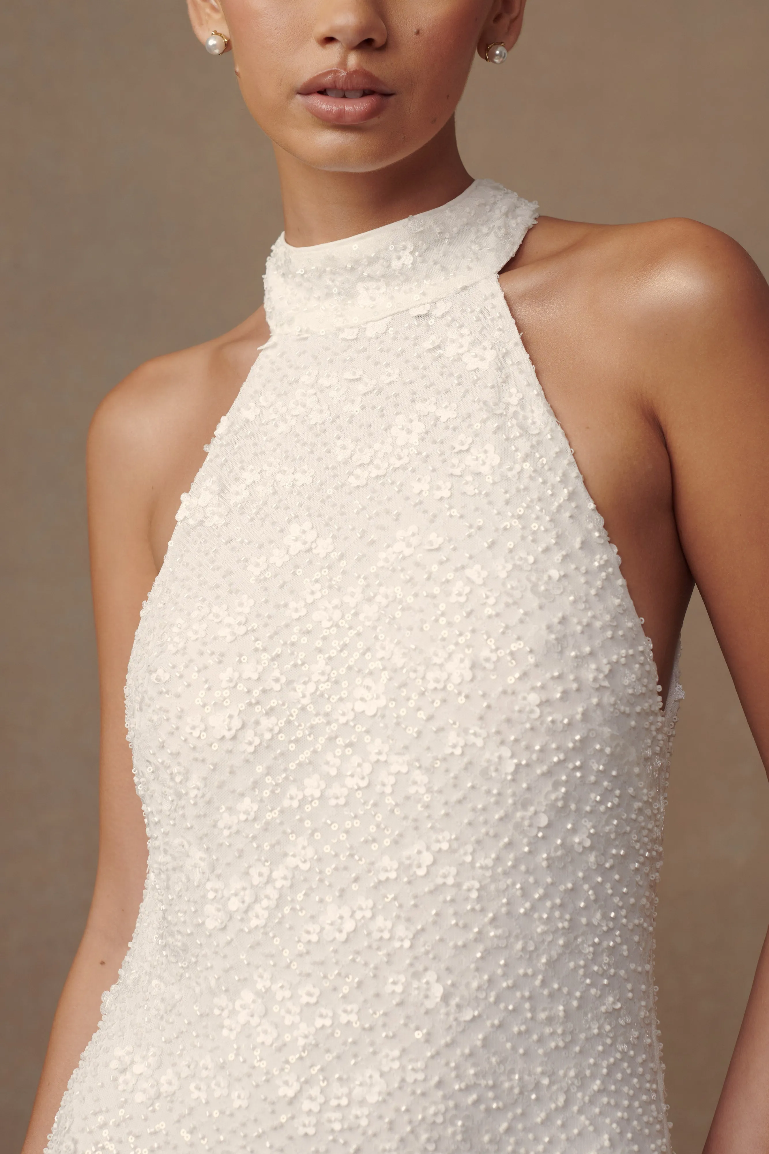 Emery Lace Halter Maxi Dress - White sold by Meshki product image thumbnail 5