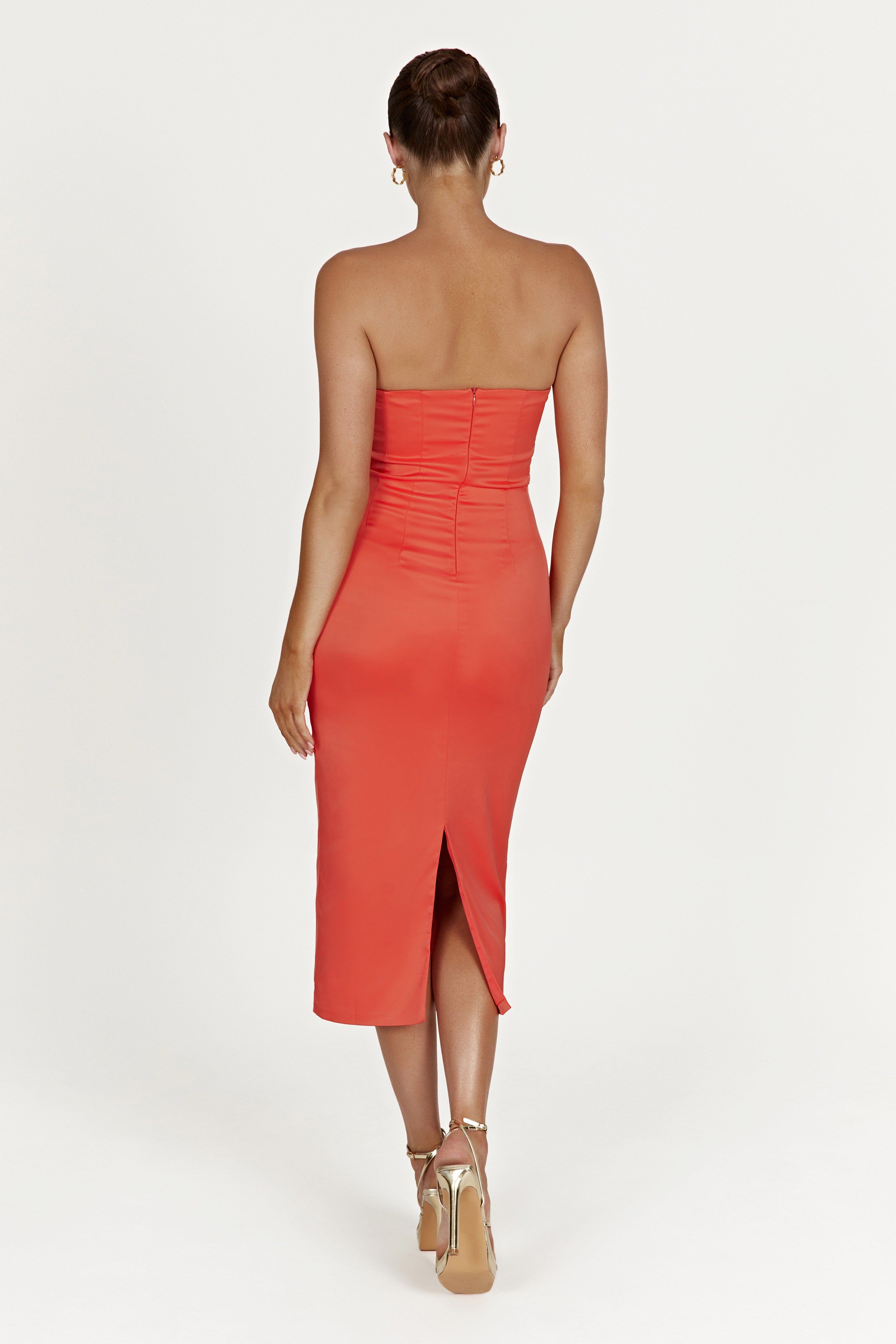 Bryony Cupped Bodycon Midi Dress - Coral sold by Meshki product image thumbnail 2