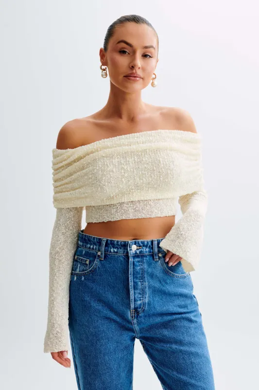 Marisol Off Shoulder Boucle Top - Ivory made by Meshki