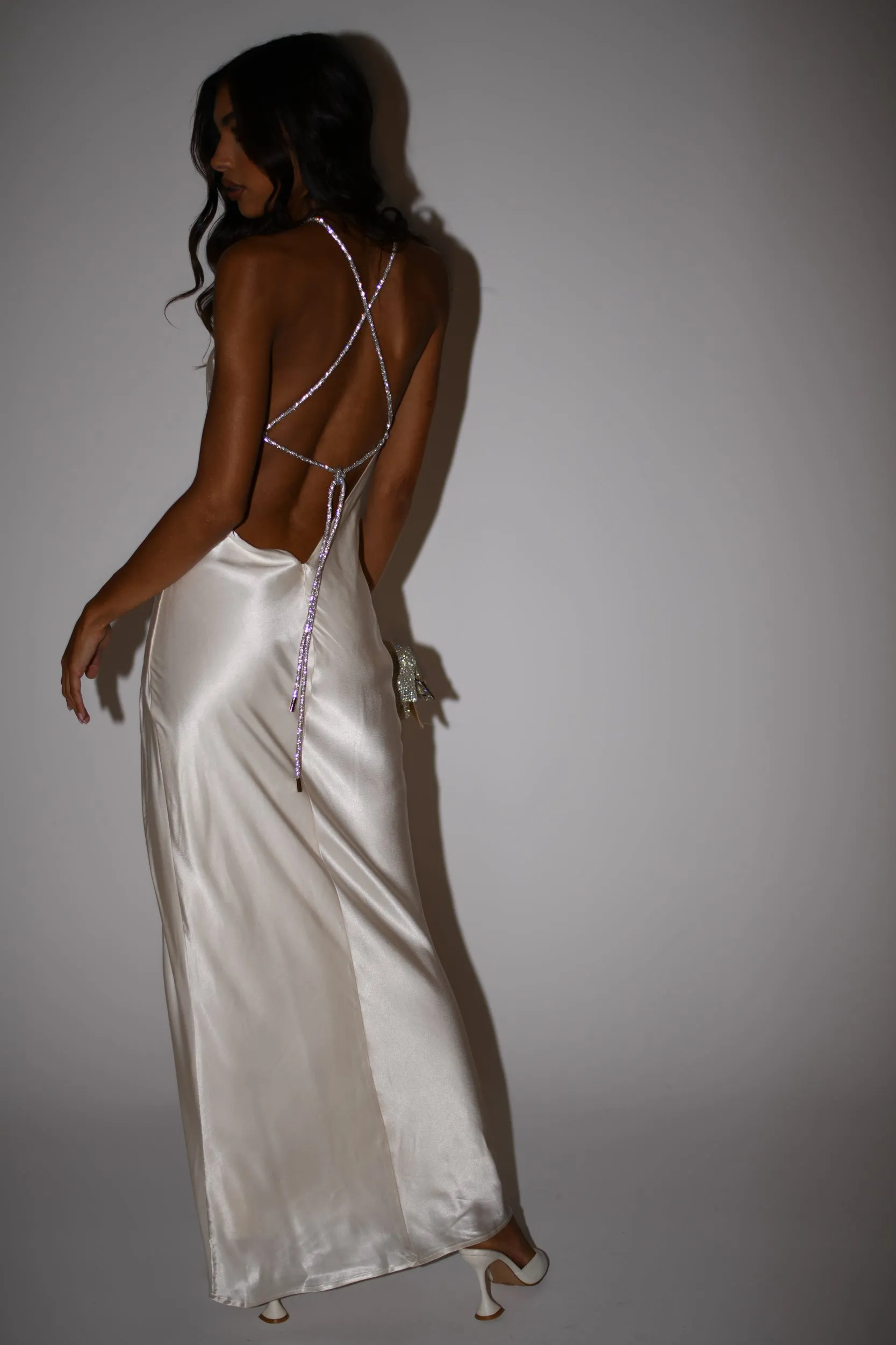 Louise Diamante Rope Maxi Dress - Ivory sold by Meshki