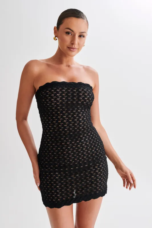 Amadea Lace Mini Dress - Black sold by Meshki