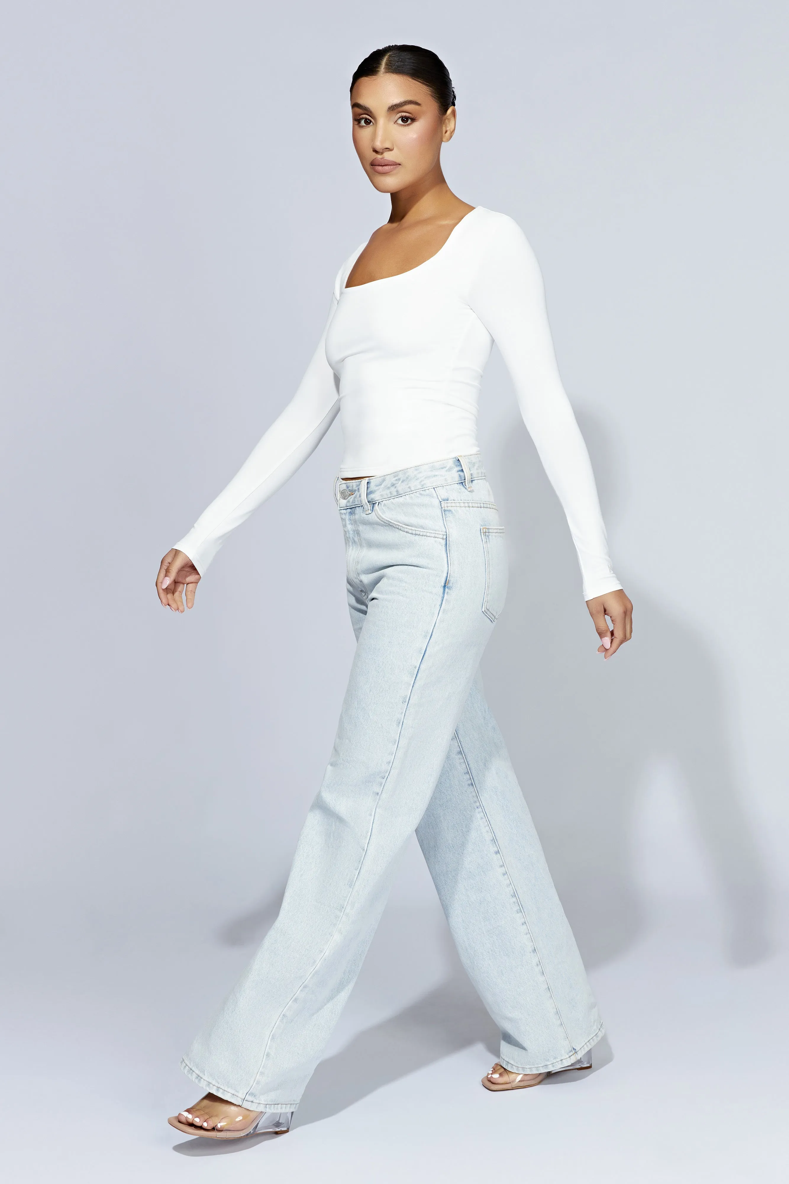 Heather Scooped Long Sleeve Top - White sold by Meshki product image thumbnail 4