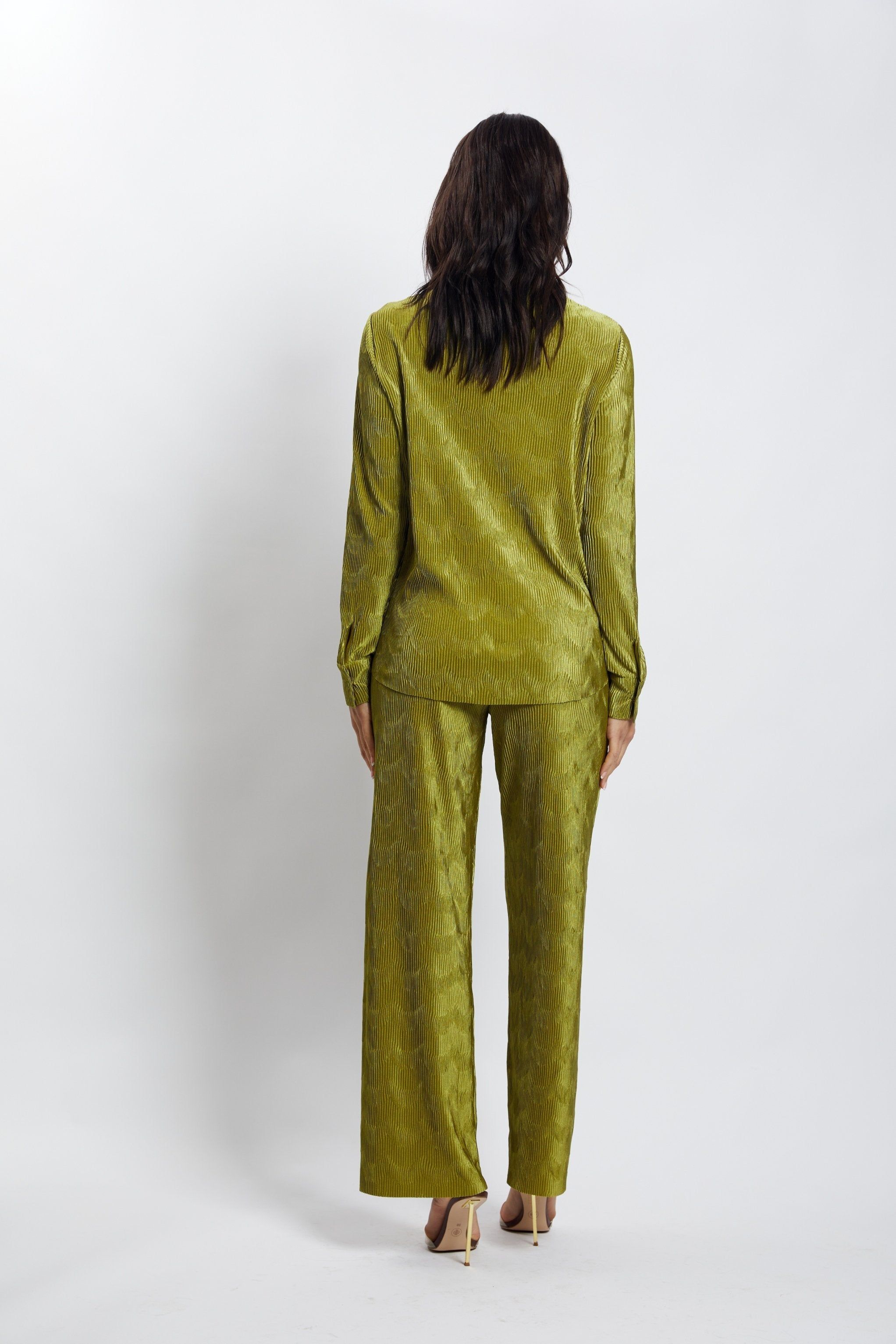 Aytan Pleated Wide Leg Trouser - Olive sold by Meshki product image thumbnail 3