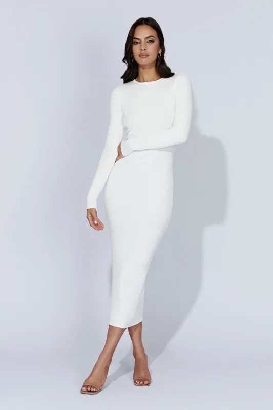 Rowen Long Sleeve Midi Dress - White sold by Meshki