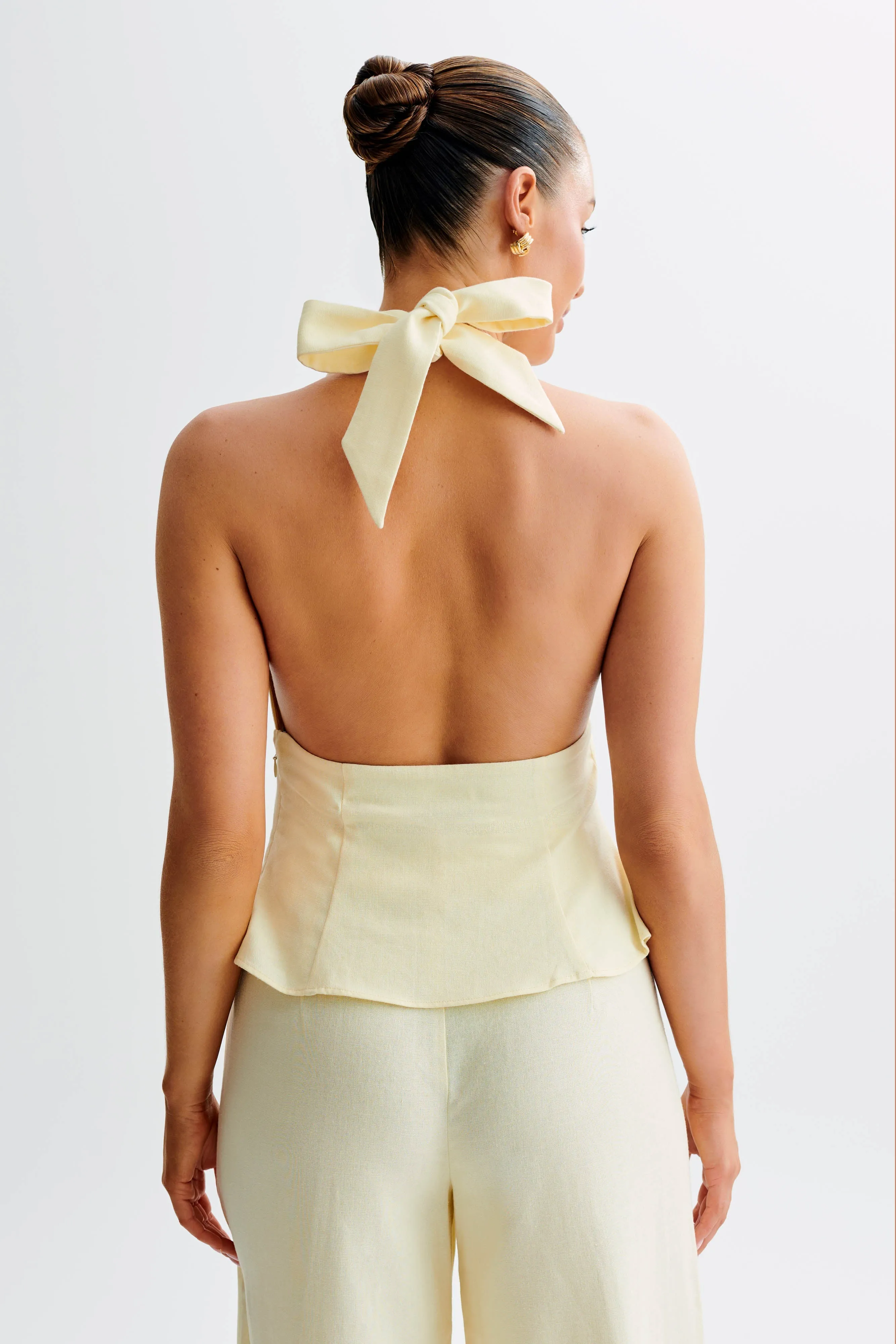 Delfina Linen Halter Top - Lemon Sherbet sold by Meshki product image thumbnail 3