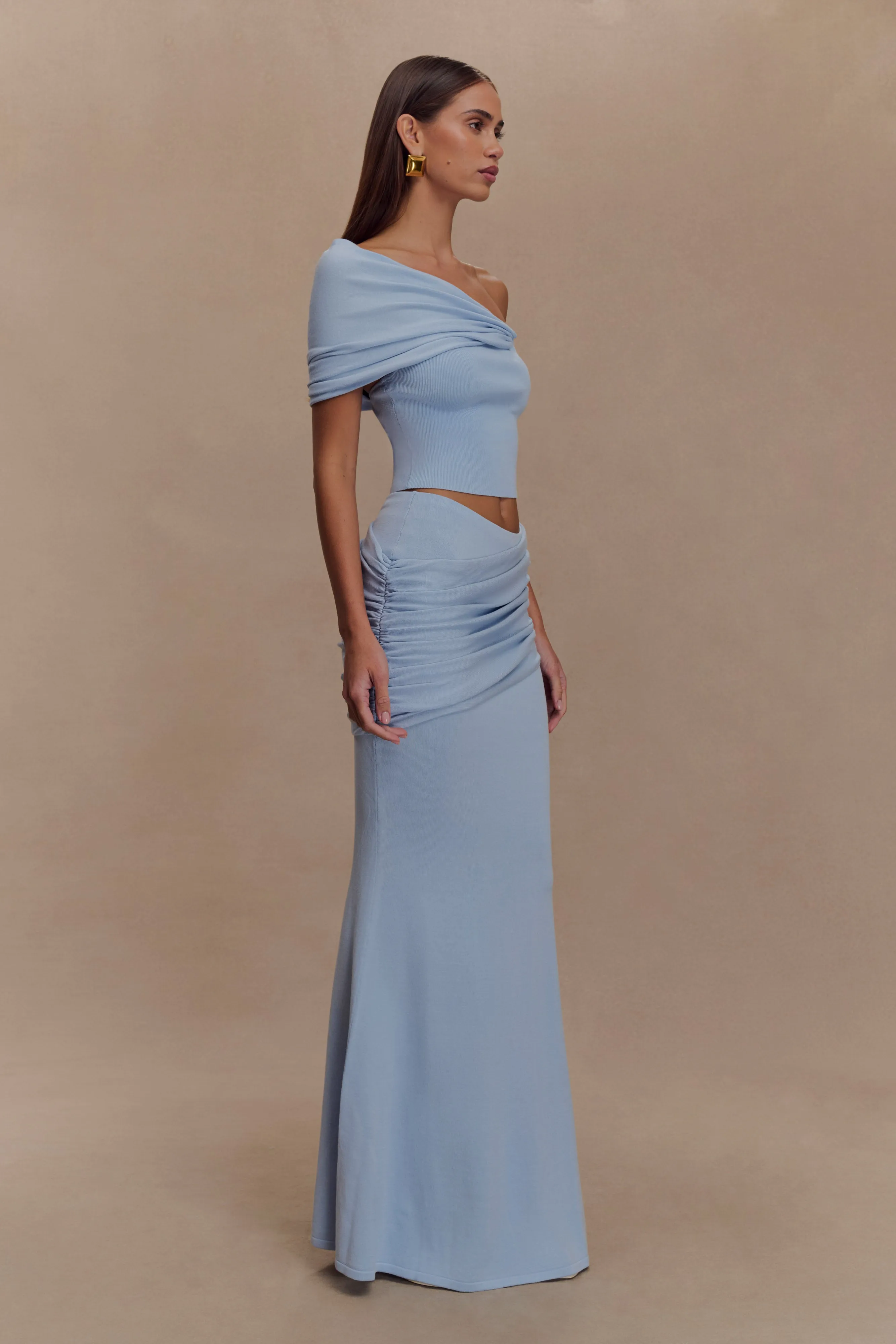 Irene Gathered Knit Maxi Skirt - Blue sold by Meshki product image thumbnail 5