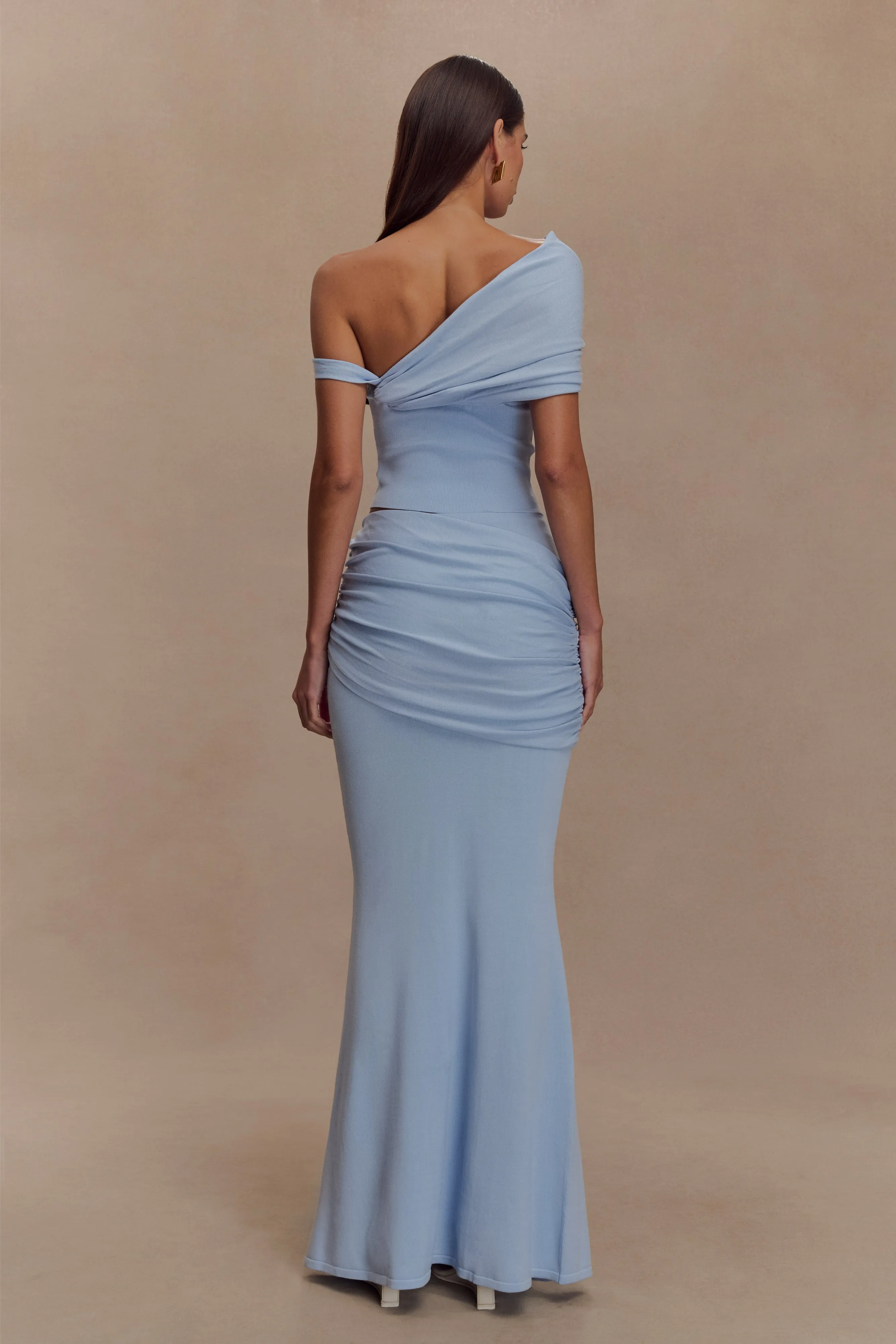 Irene Gathered Knit Maxi Skirt - Blue sold by Meshki product image thumbnail 2