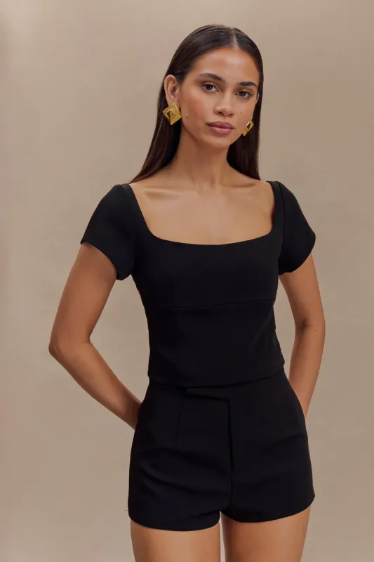 Ellis Cap Sleeve Longline Suiting Top - Black made by Meshki